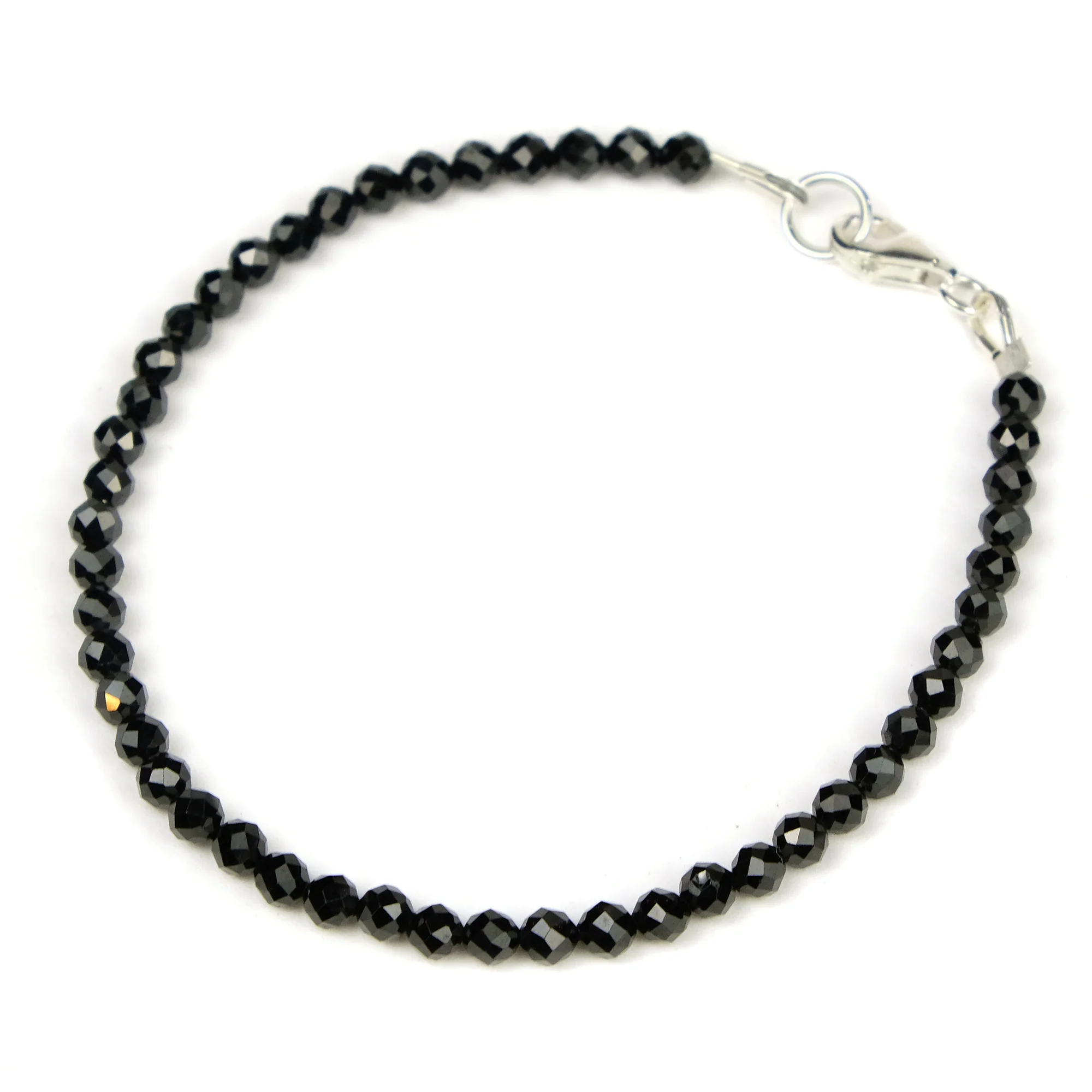 Black Tourmaline 3mm Faceted Round Bracelet with Sterling Silver Trigger Clasp - Image 2