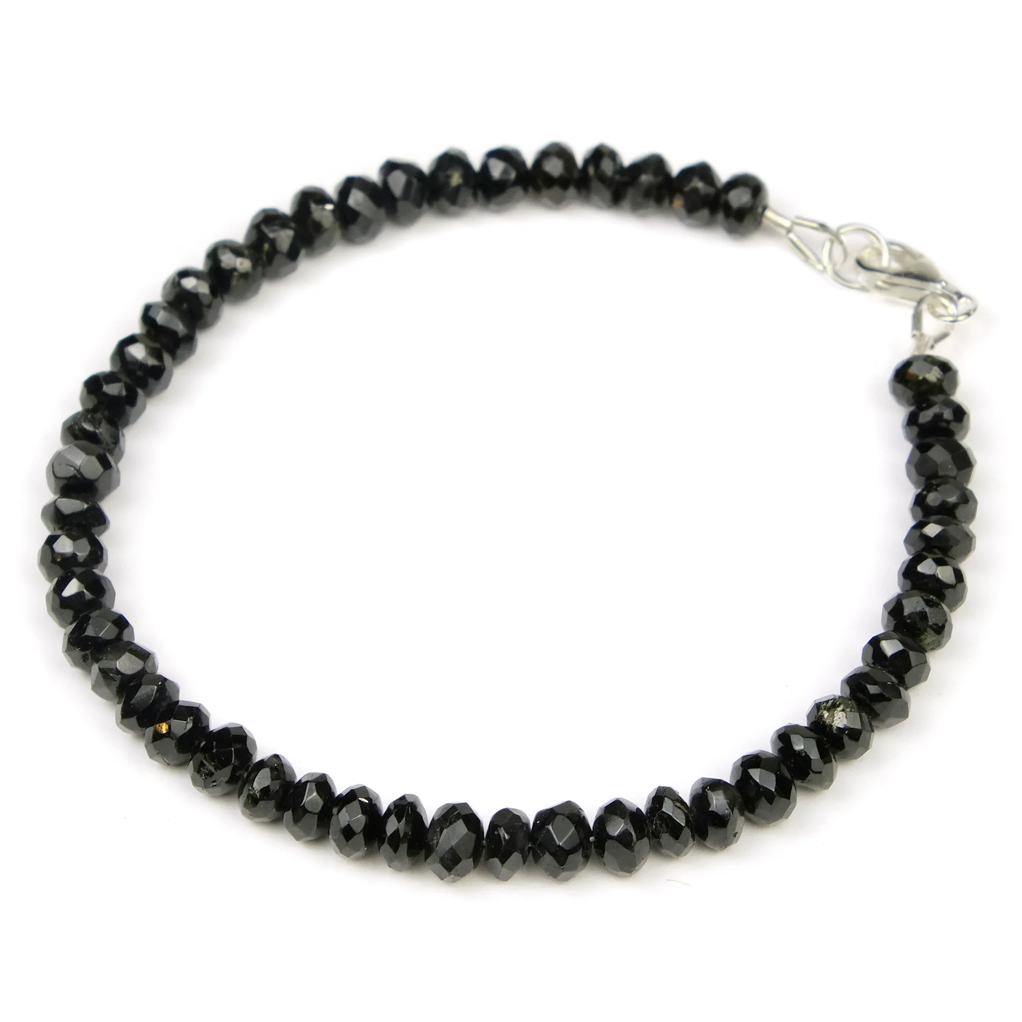 Black Tourmaline 4mm Faceted Rondelle Bracelet with Sterling Silver Trigger Clasp - Image 2