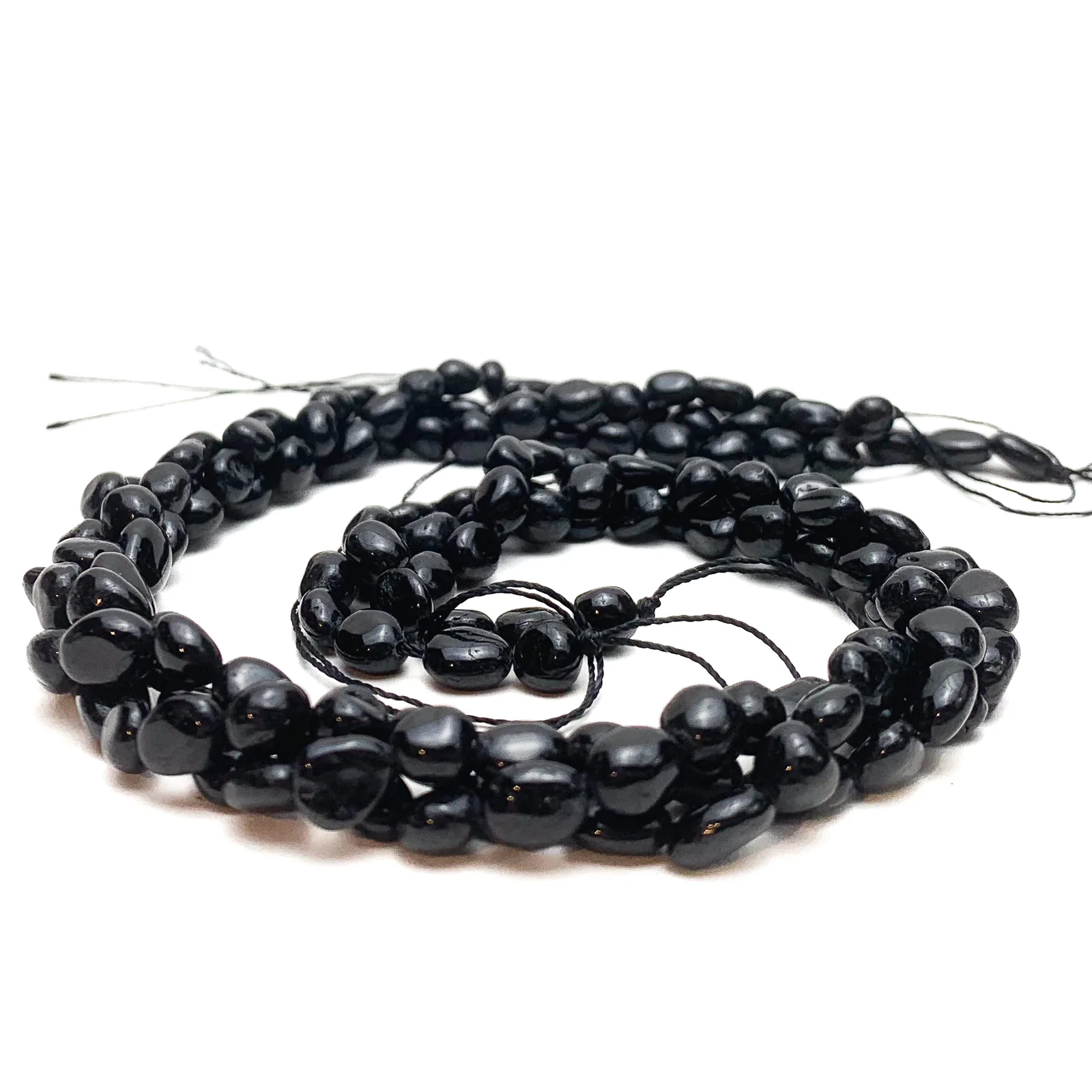 Black Tourmaline Small Smooth Pebbles Bead Strand - Image 3