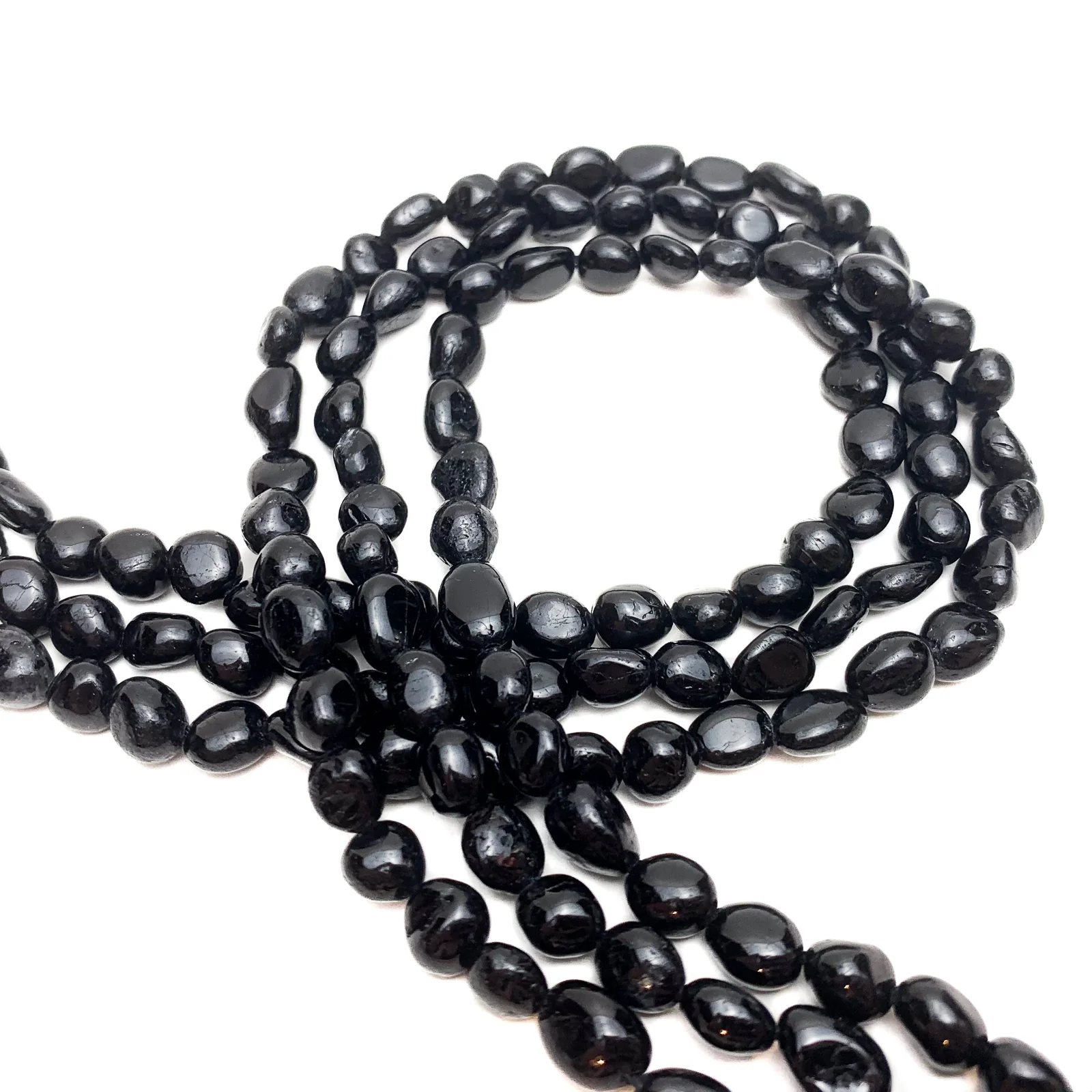 Black Tourmaline Small Smooth Pebbles Bead Strand - Image 4
