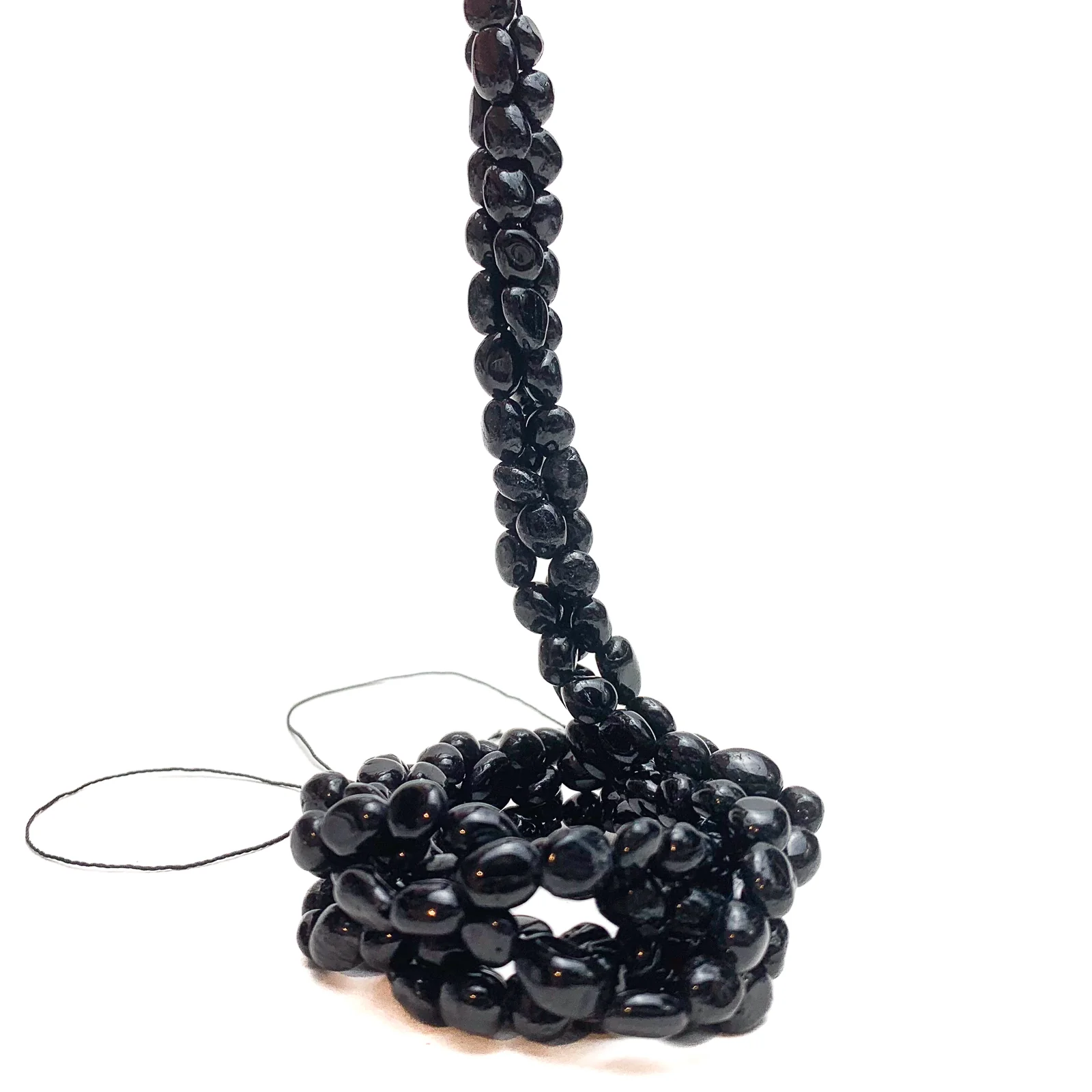 Black Tourmaline Small Smooth Pebbles Bead Strand - Image 5