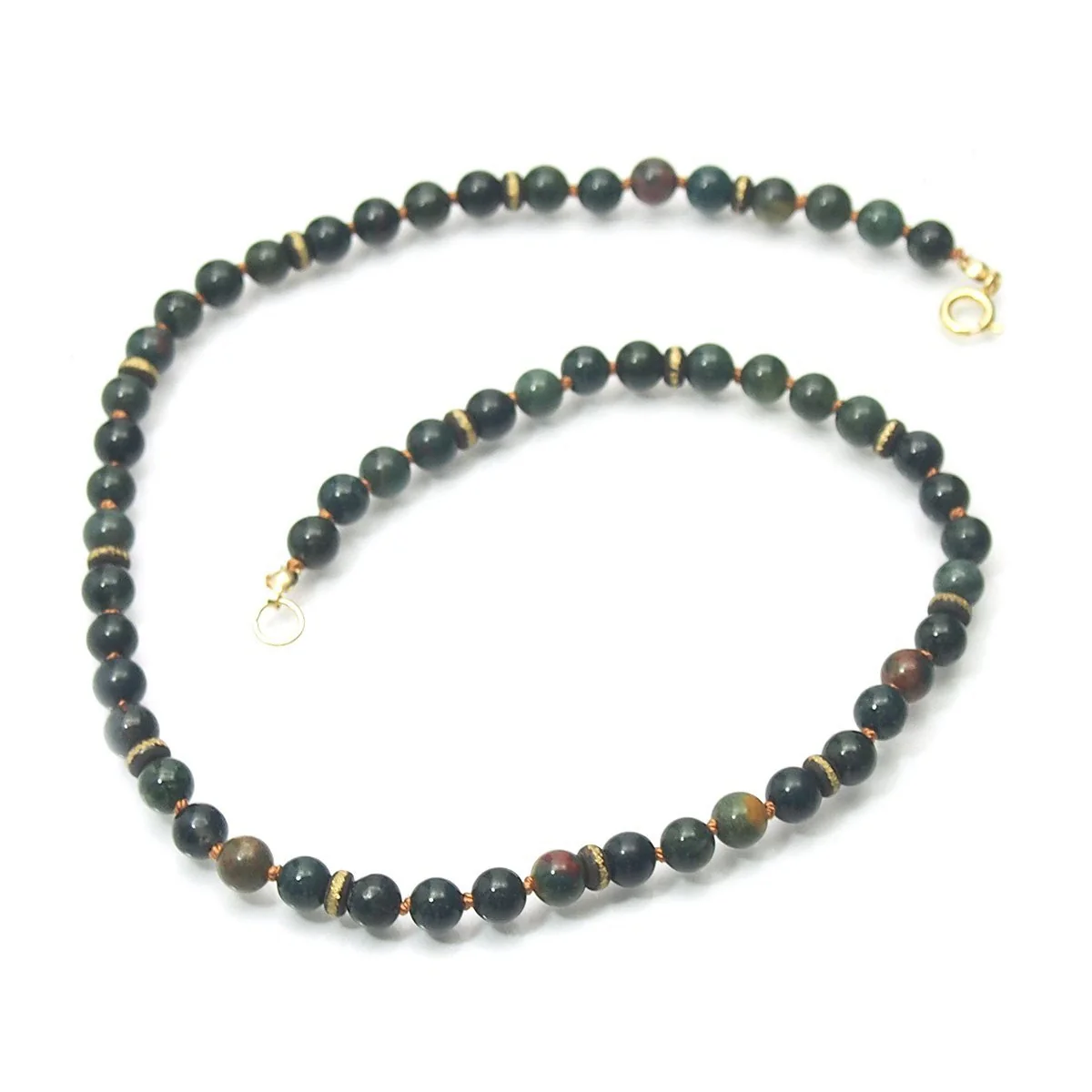 Bloodstone Smooth Rounds Knotted Necklace 6mm with Gold Filled Spring Clasp - Image 2