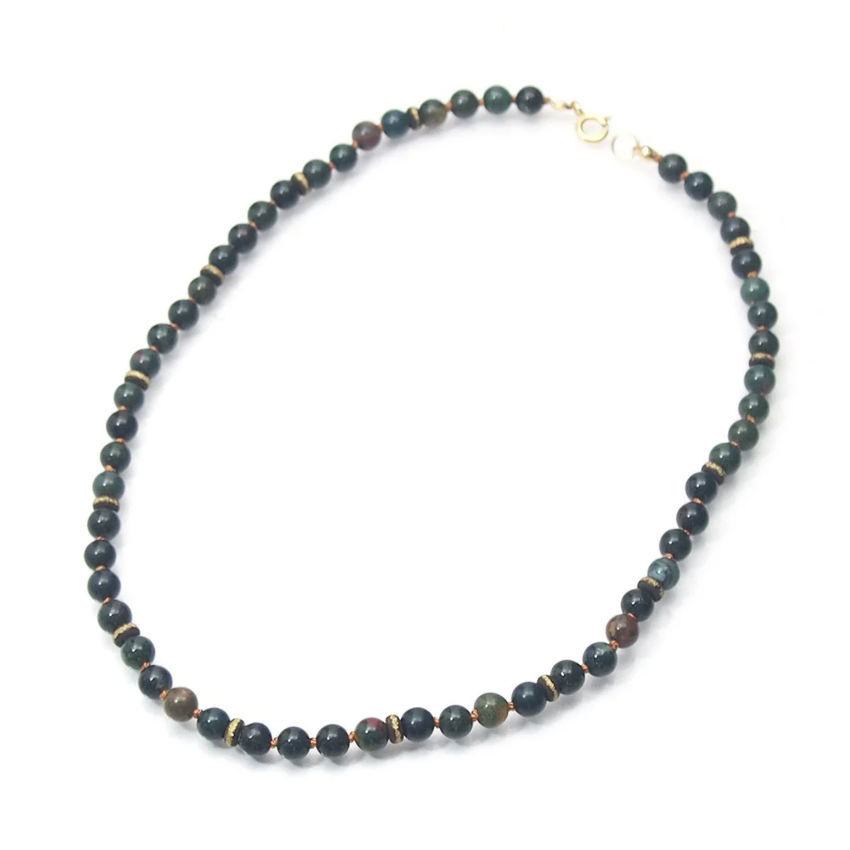 Bloodstone Smooth Rounds Knotted Necklace 6mm with Gold Filled Spring Clasp - Image 3