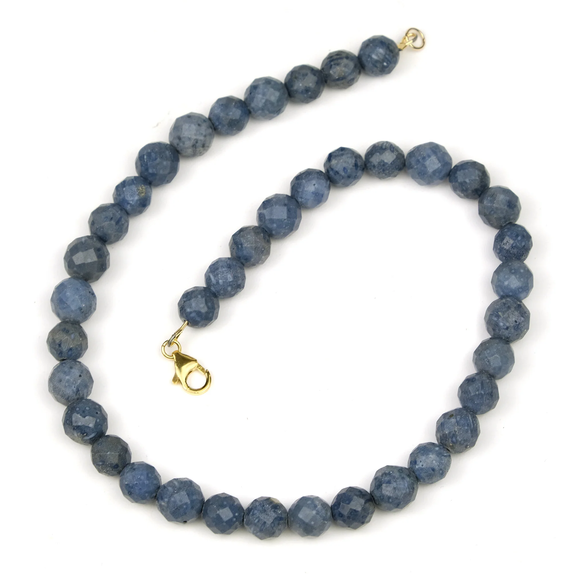 Blue Coral Faceted Round Necklace with Gold Filled Trigger Clasp - Image 2