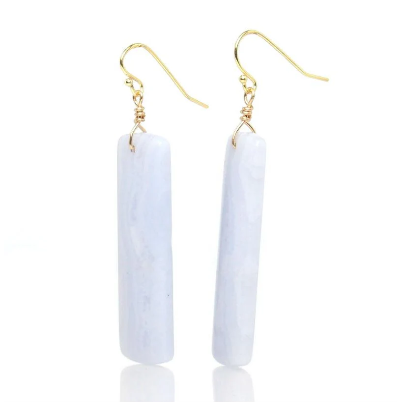 Blue Lace Agate Earrings with Gold Filled French Ear Wires - Image 2