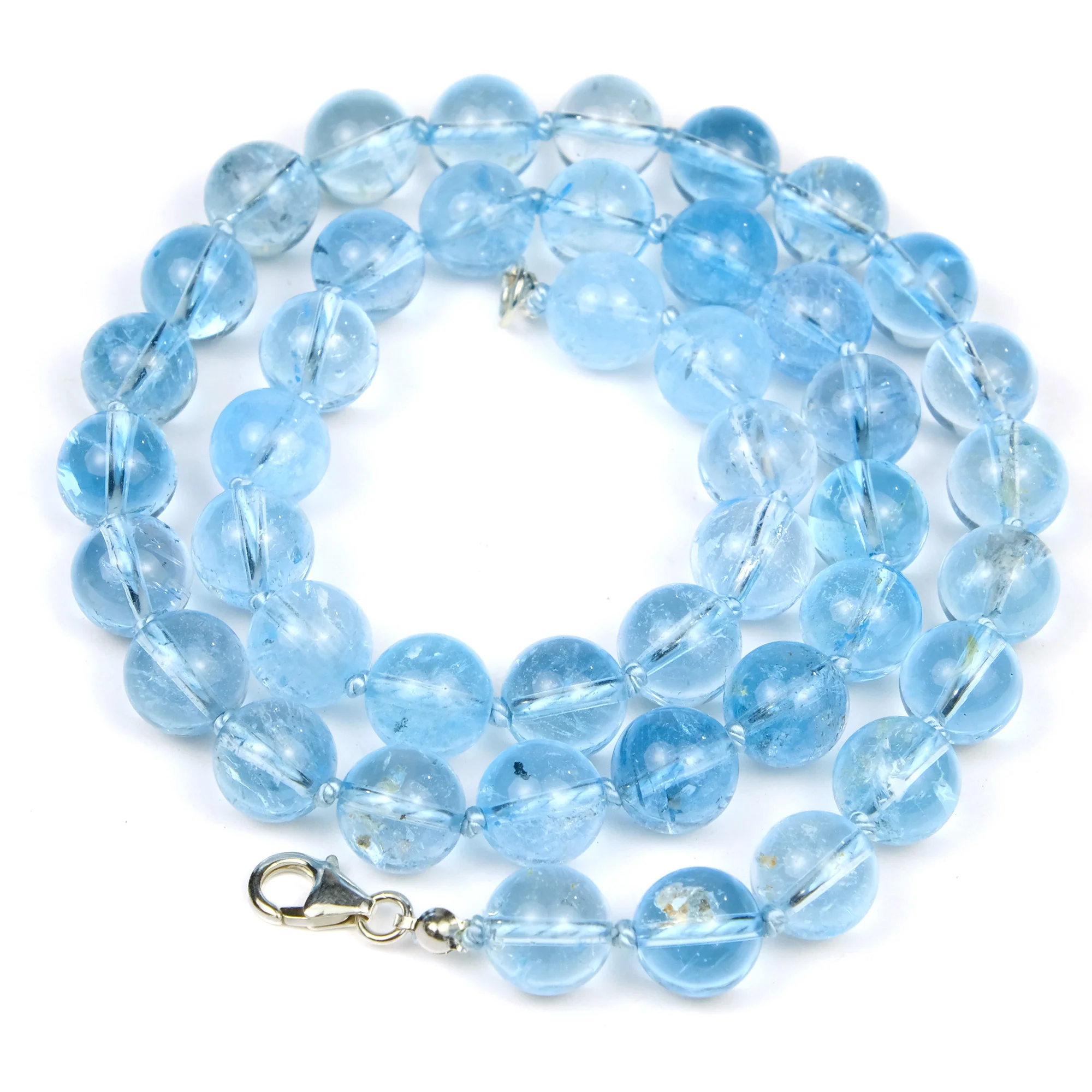 Blue Topaz 10mm Round Knotted Necklace with Sterling Silver Trigger Clasp - Image 2