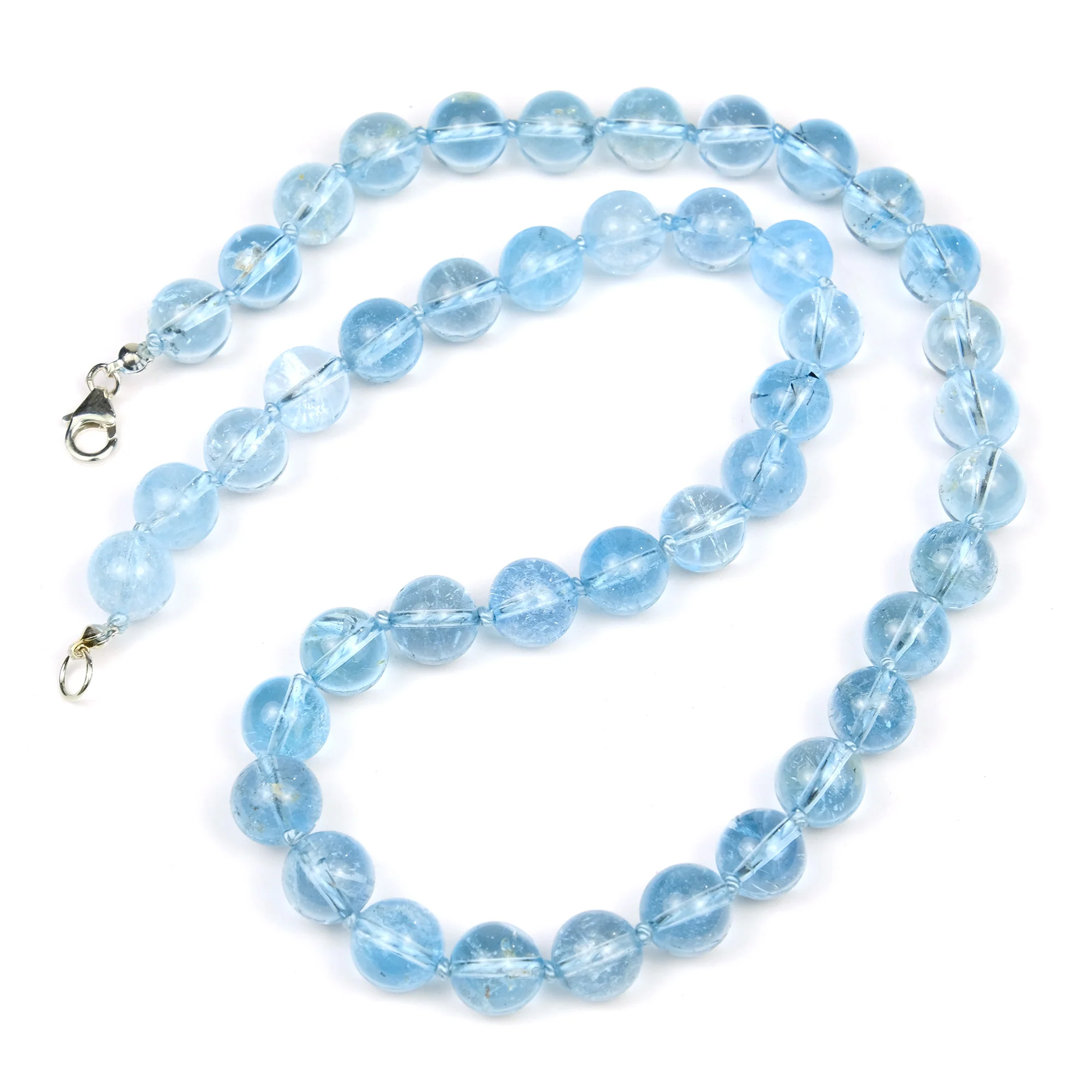 Blue Topaz 10mm Round Knotted Necklace with Sterling Silver Trigger Clasp - Image 3