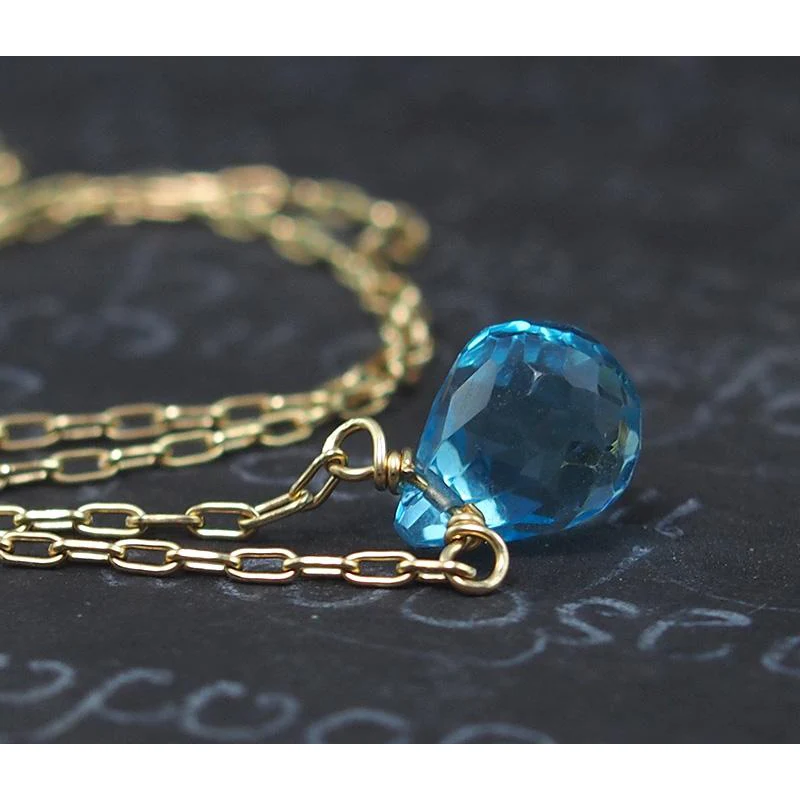 Blue Topaz Necklace On Gold Filled Chain With Gold Filled Trigger Clasp 3 - Image 3