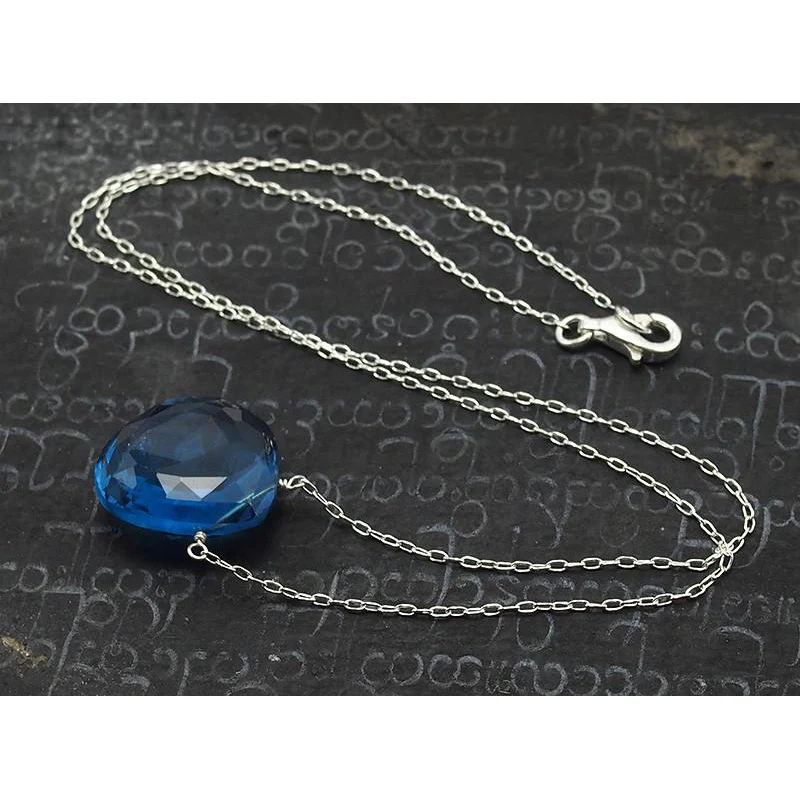 Blue Topaz Pendant Necklace On Sterling Silver Chain With Sterling Silver Trigger Clasp - Image 2