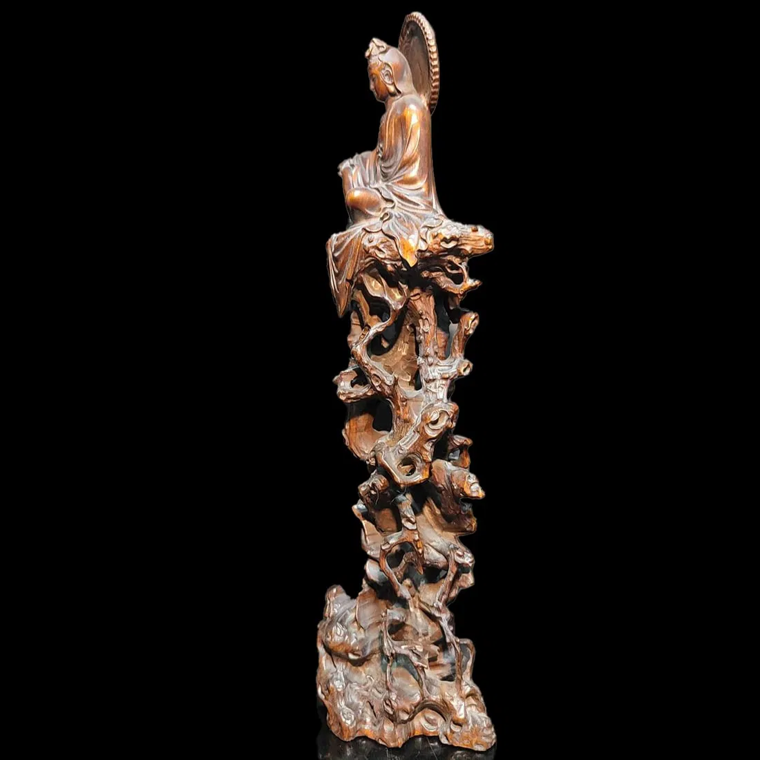 Boxwood Carved Sculpture Goddess Guanyin Buddha Statue - Image 3