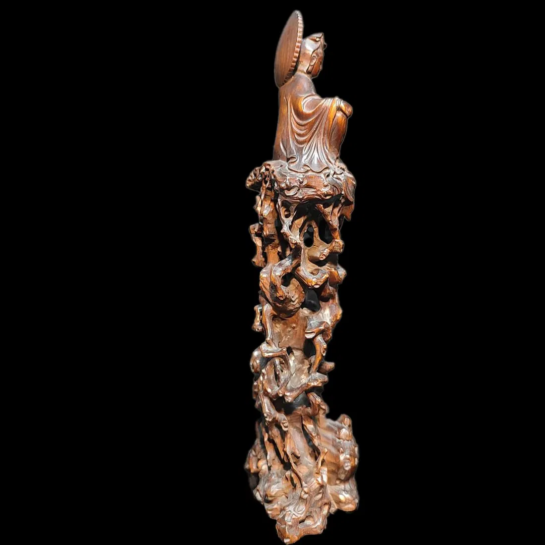 Boxwood Carved Sculpture Goddess Guanyin Buddha Statue - Image 4