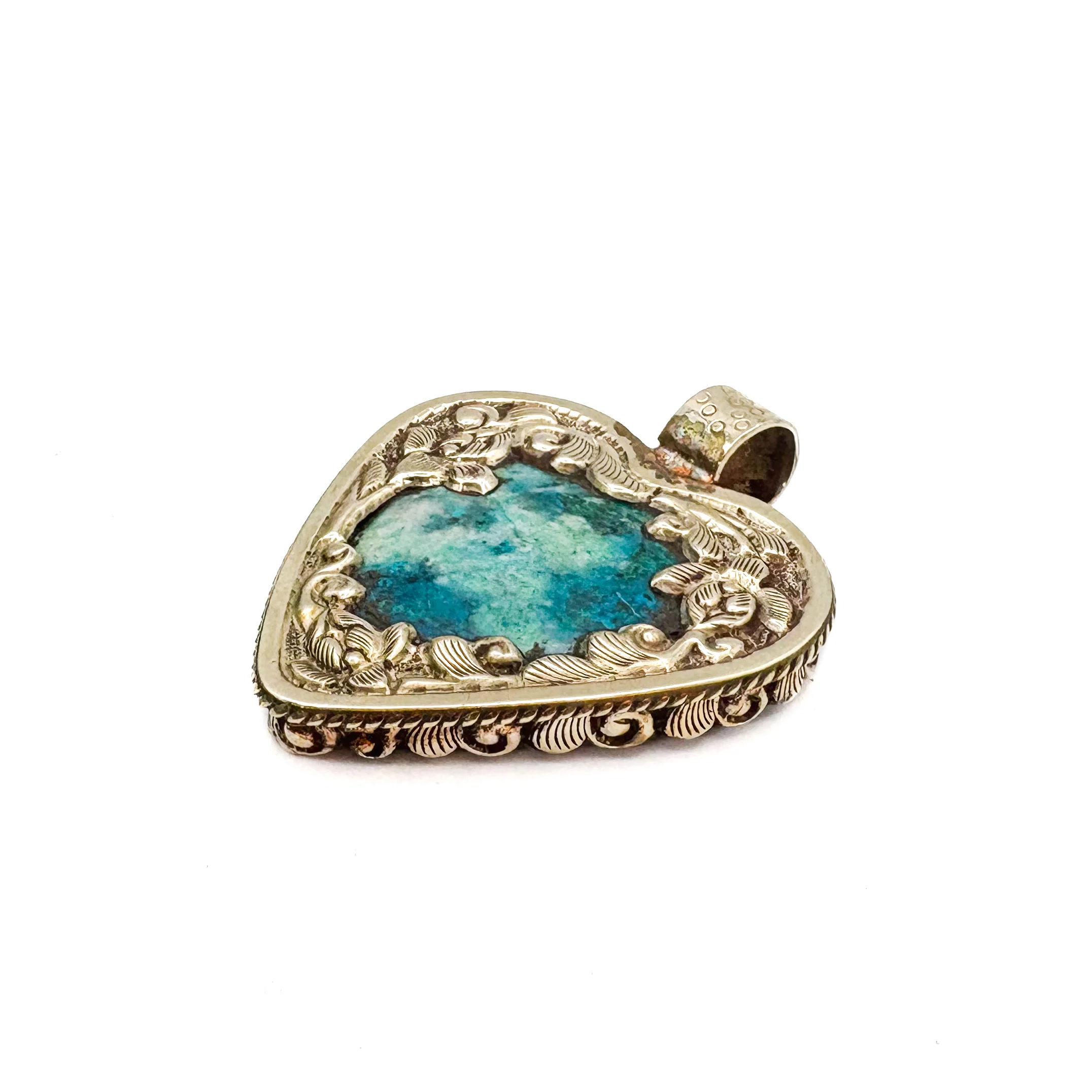Brass & Chrysocolla Heart Pendant Amulet (A) - Image 10