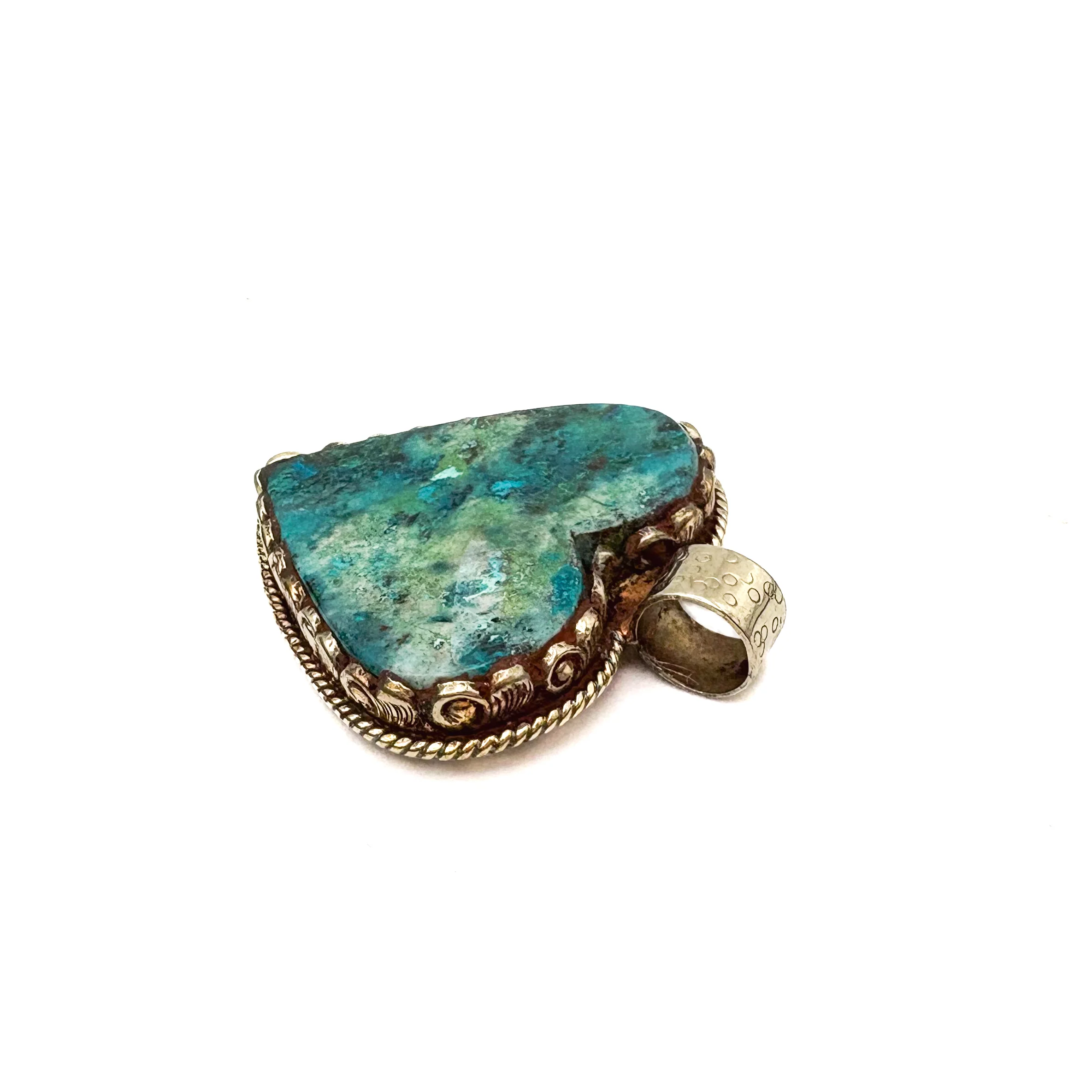 Brass & Chrysocolla Heart Pendant Amulet (A) - Image 12