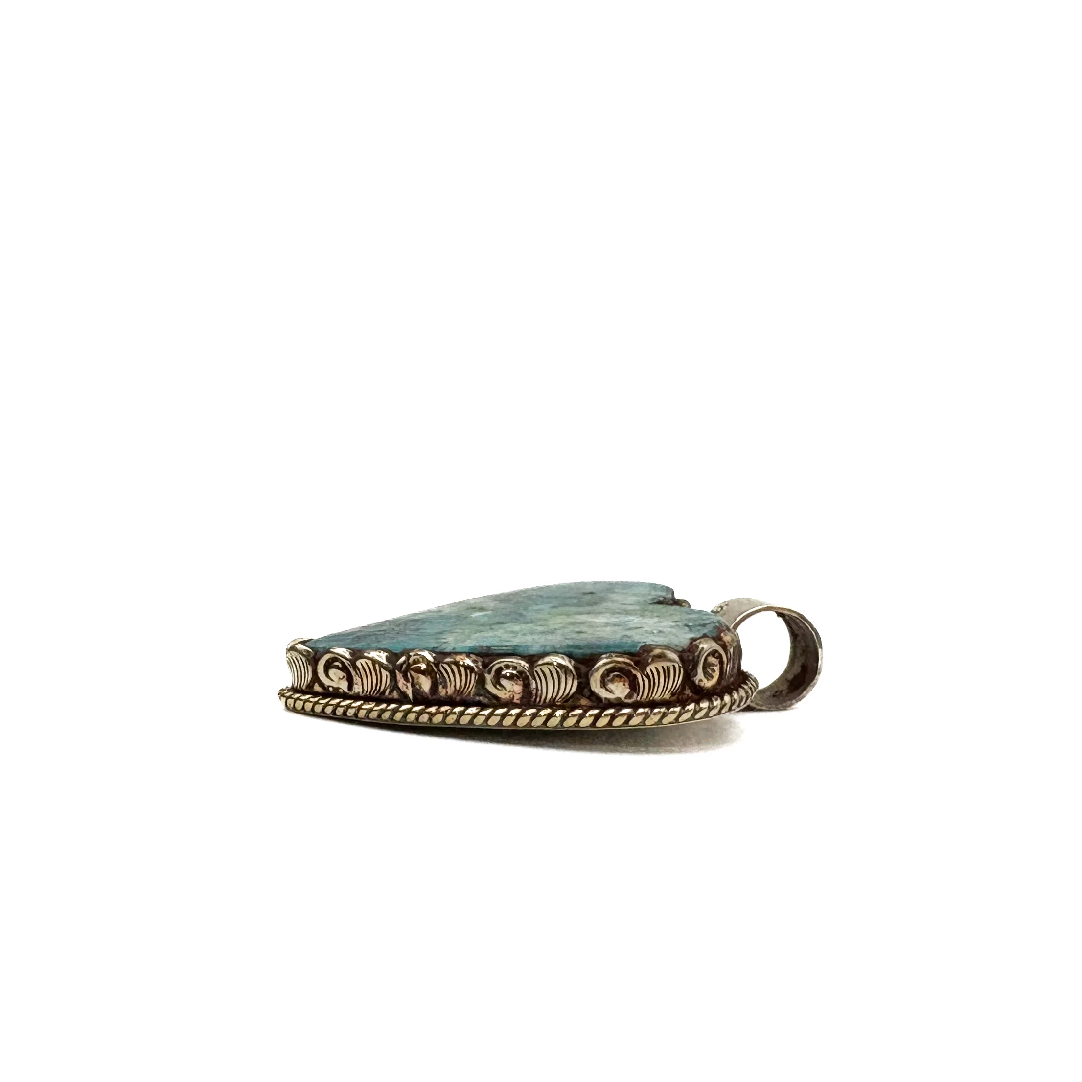 Brass & Chrysocolla Heart Pendant Amulet (A) - Image 13