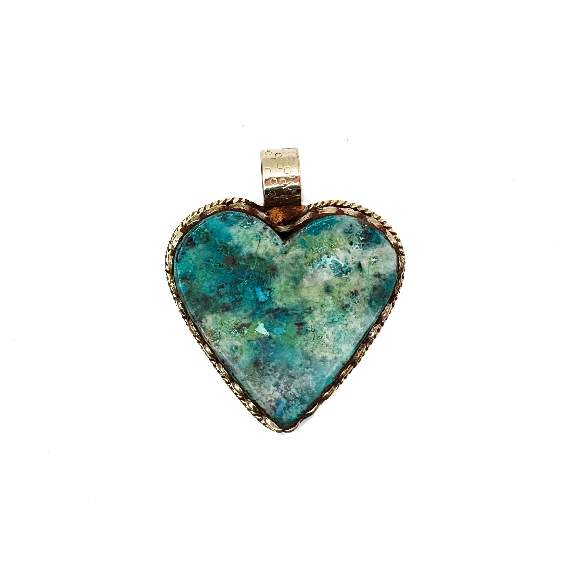 Brass & Chrysocolla Heart Pendant Amulet (A) - Image 14