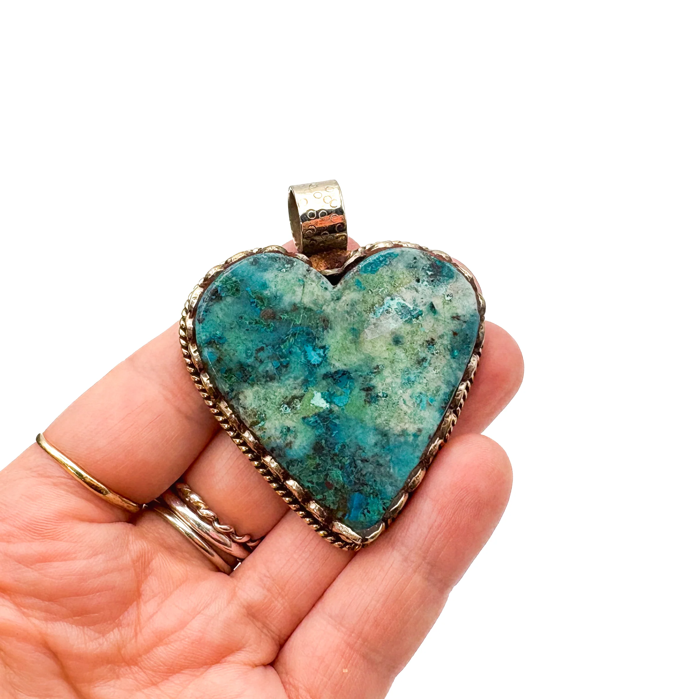 Brass & Chrysocolla Heart Pendant Amulet (A) - Image 3
