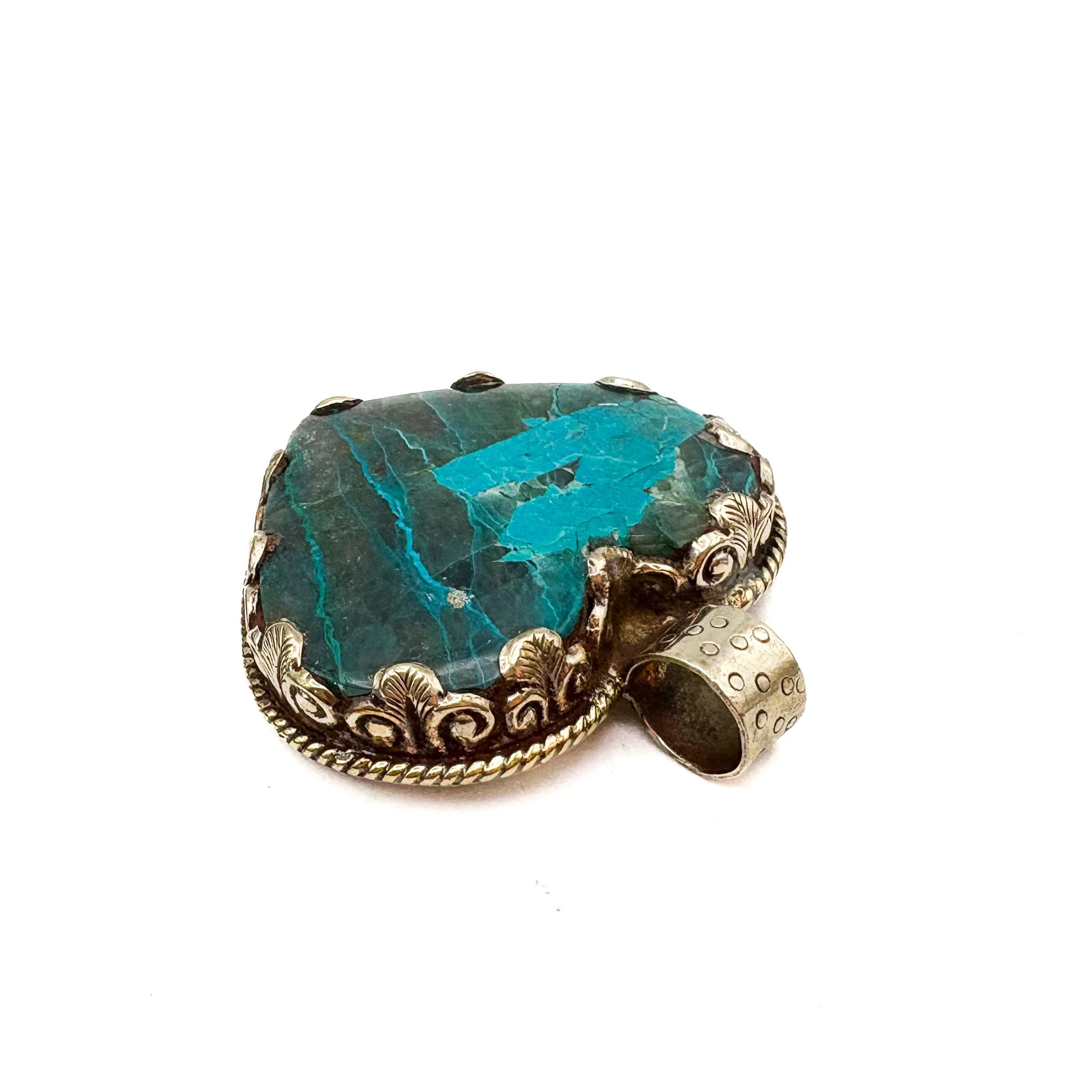 Brass & Chrysocolla Heart Pendant Amulet (B) - Image 10