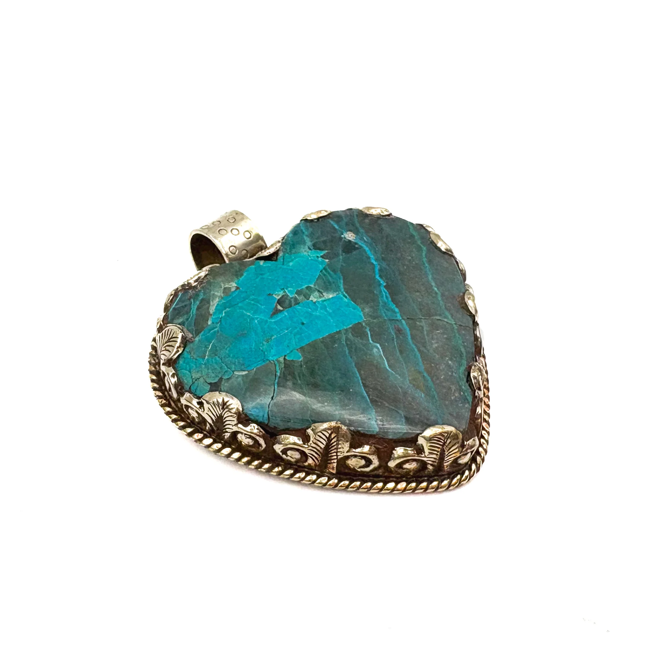 Brass & Chrysocolla Heart Pendant Amulet (B) - Image 12