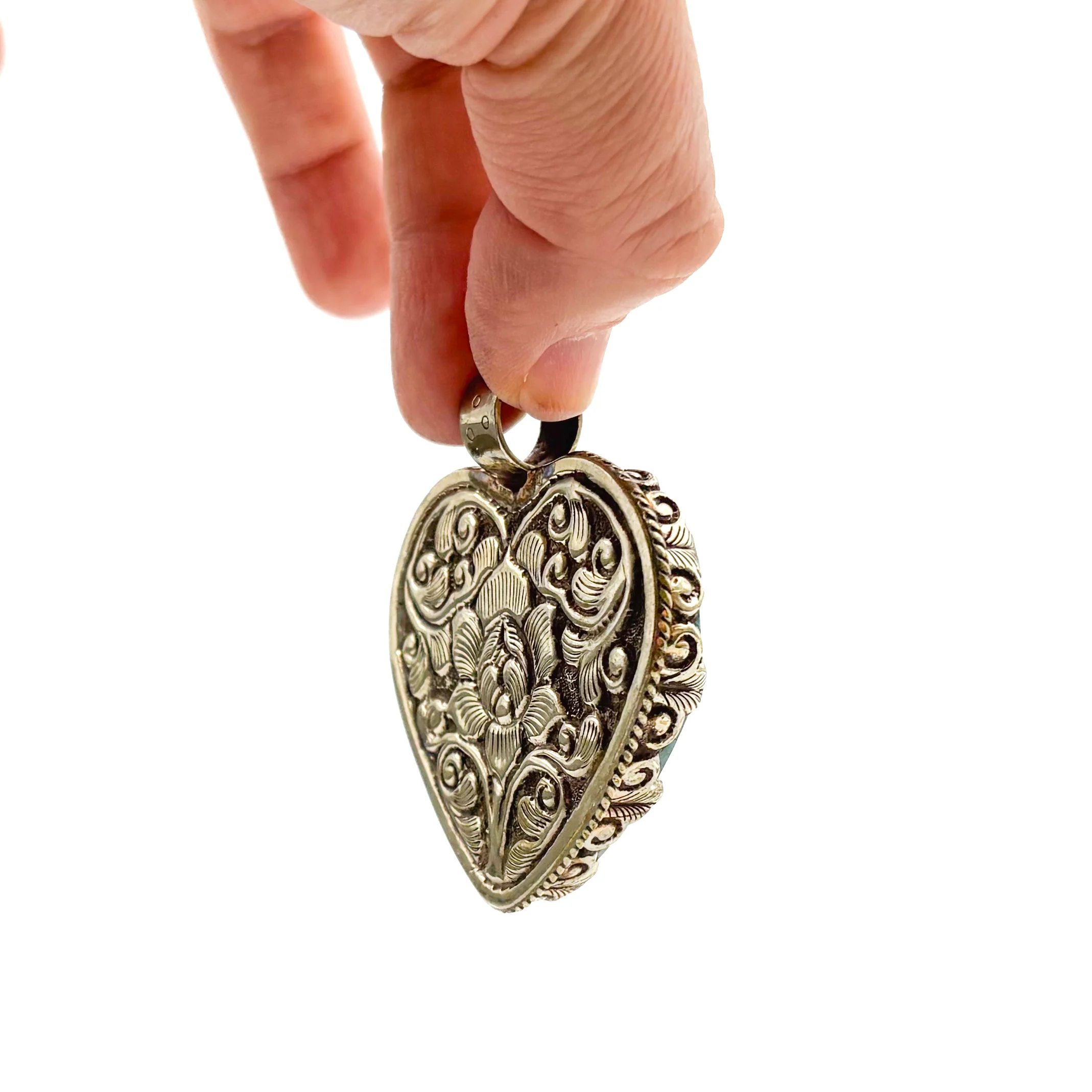 Brass & Chrysocolla Heart Pendant Amulet (B) - Image 13