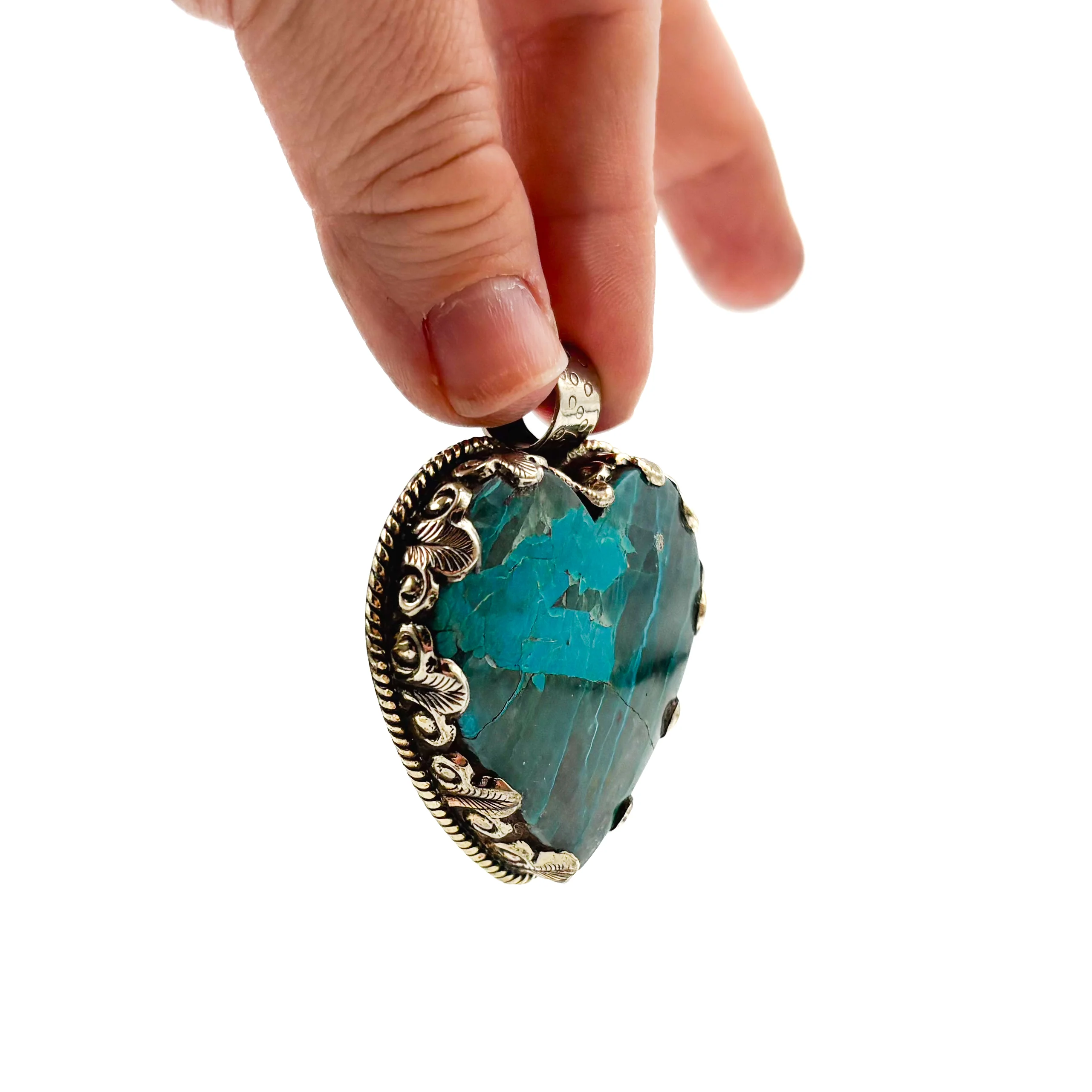 Brass & Chrysocolla Heart Pendant Amulet (B) - Image 14