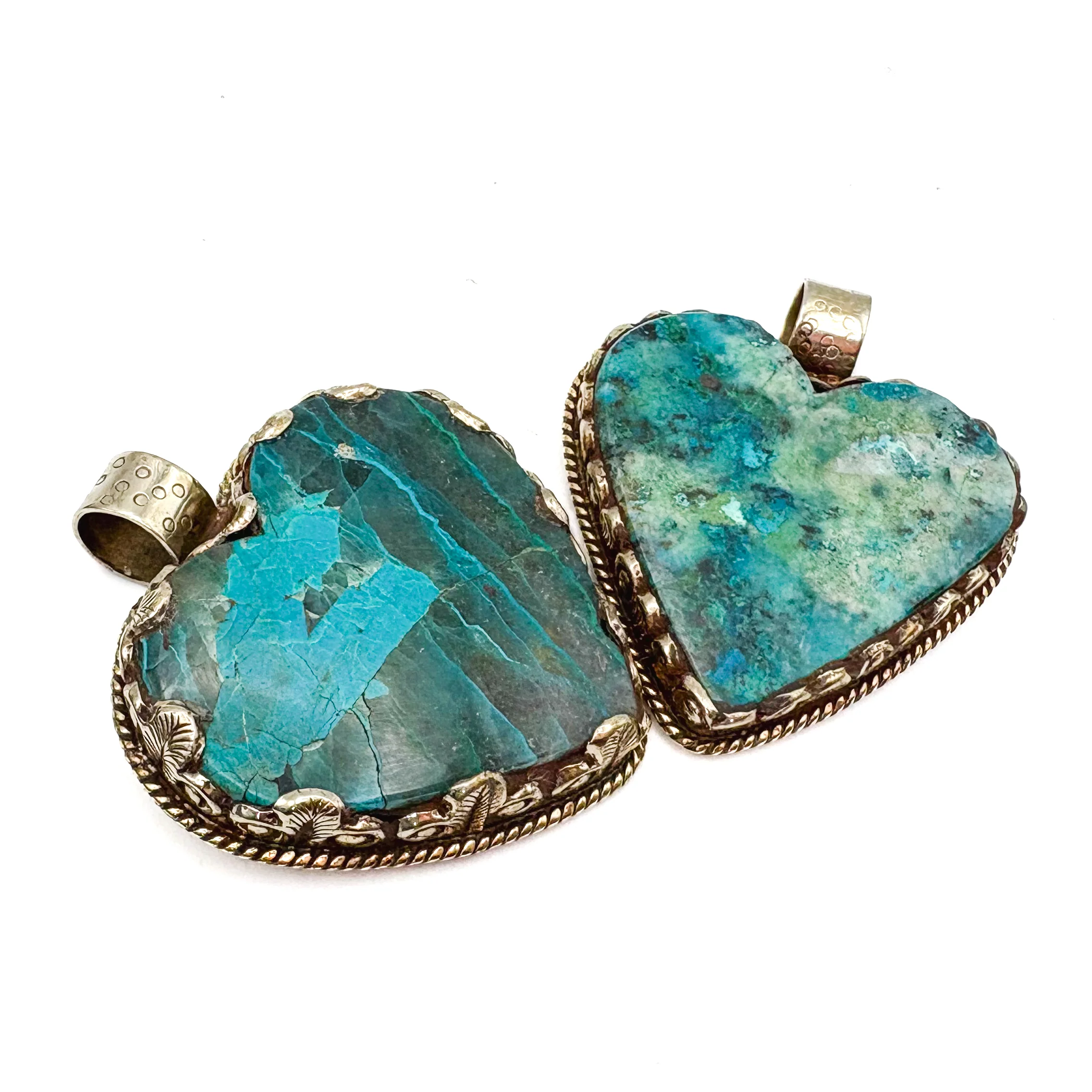Brass & Chrysocolla Heart Pendant Amulet (A) - Image 15