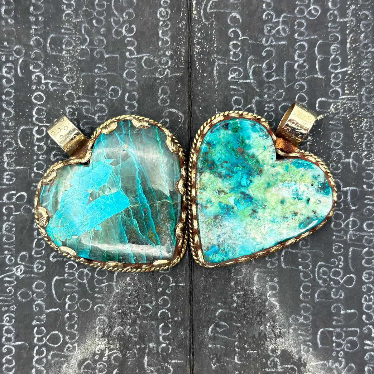 Brass & Chrysocolla Heart Pendant Amulet (A) - Image 2