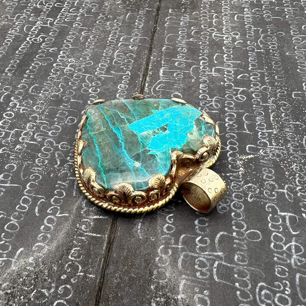 Brass & Chrysocolla Heart Pendant Amulet (B) - Image 4