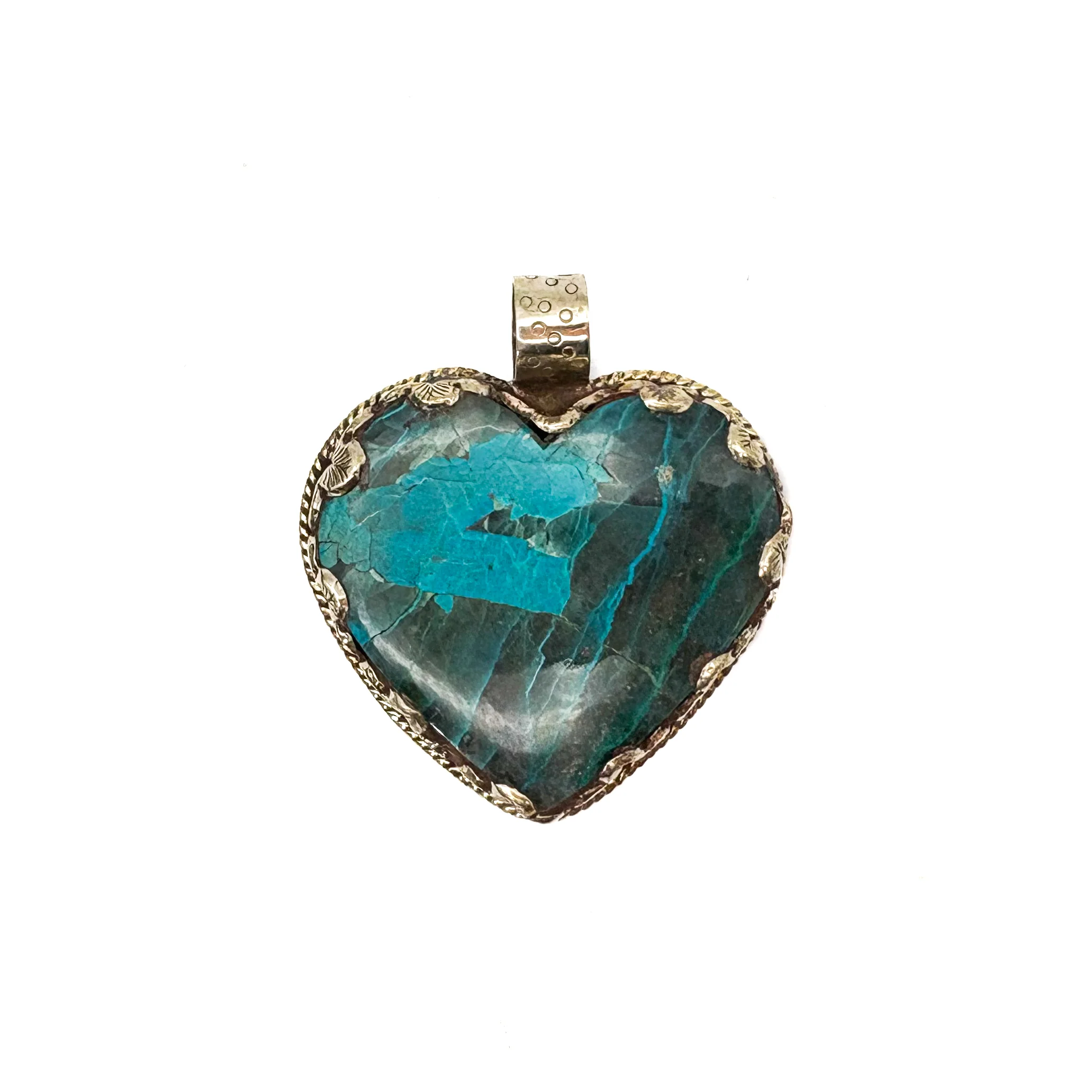 Brass & Chrysocolla Heart Pendant Amulet (B) - Image 6