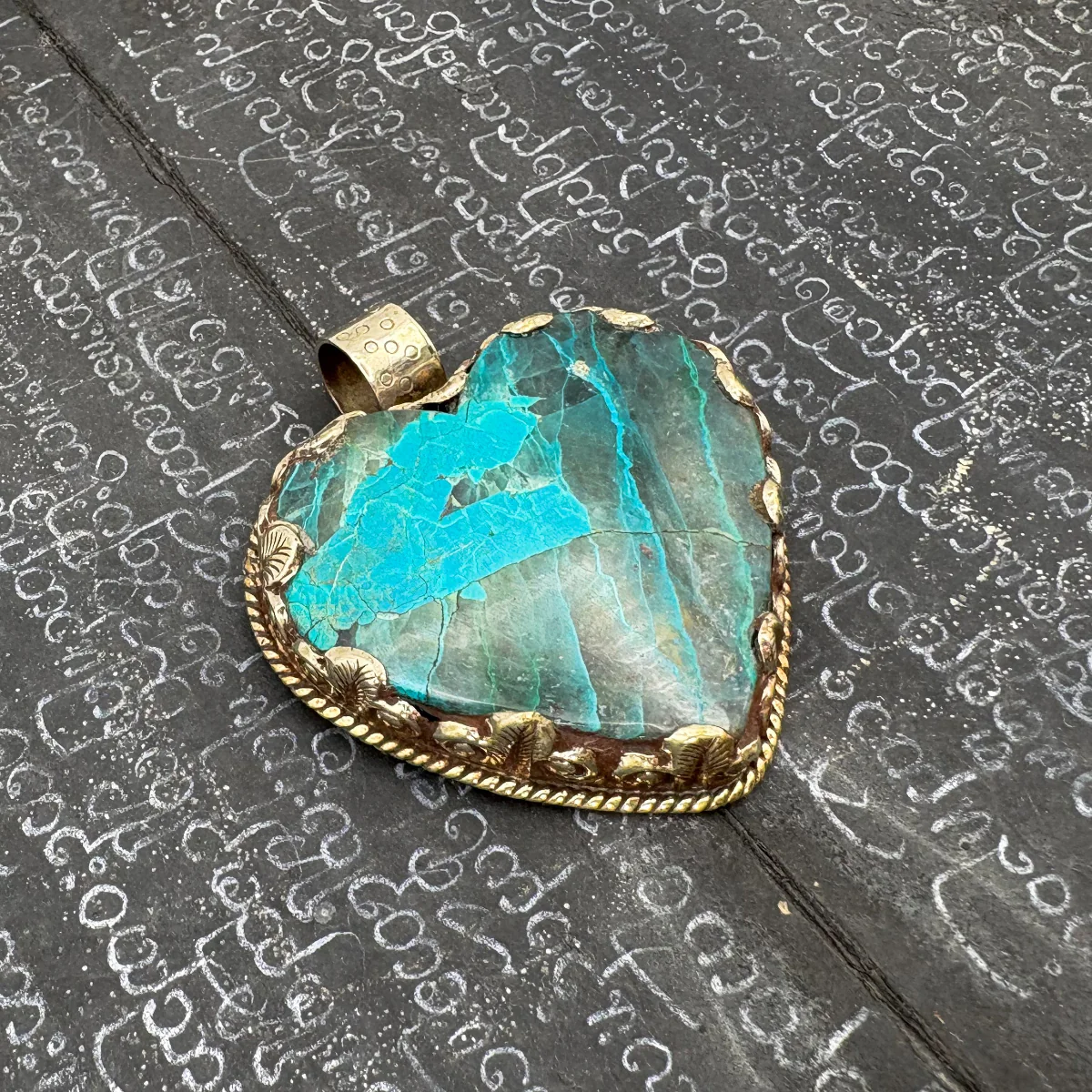 Brass & Chrysocolla Heart Pendant Amulet (B) - Image 7