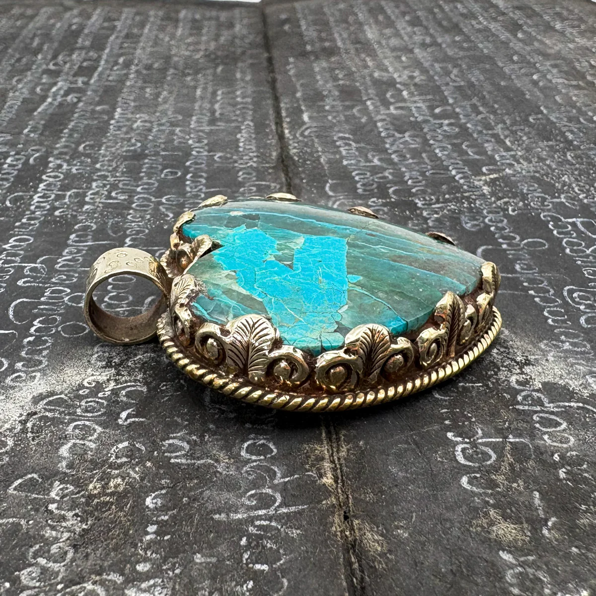 Brass & Chrysocolla Heart Pendant Amulet (B) - Image 9