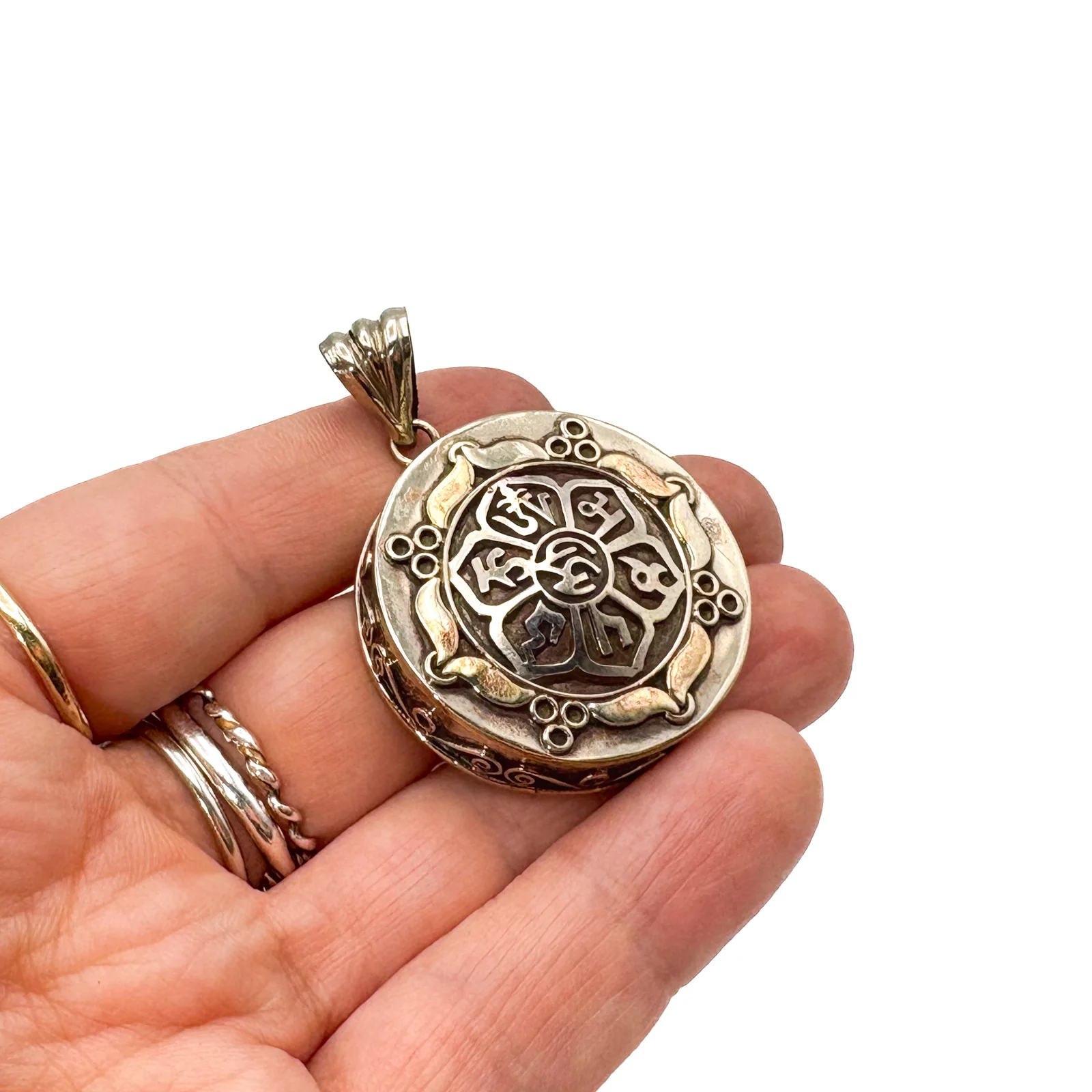 Brass Flower Ohm Gau Locket Pendant Amulet - Image 11