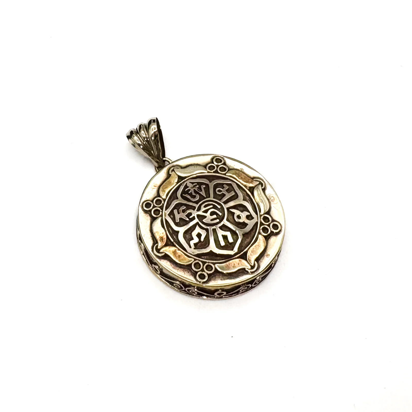 Brass Flower Ohm Gau Locket Pendant Amulet - Image 4