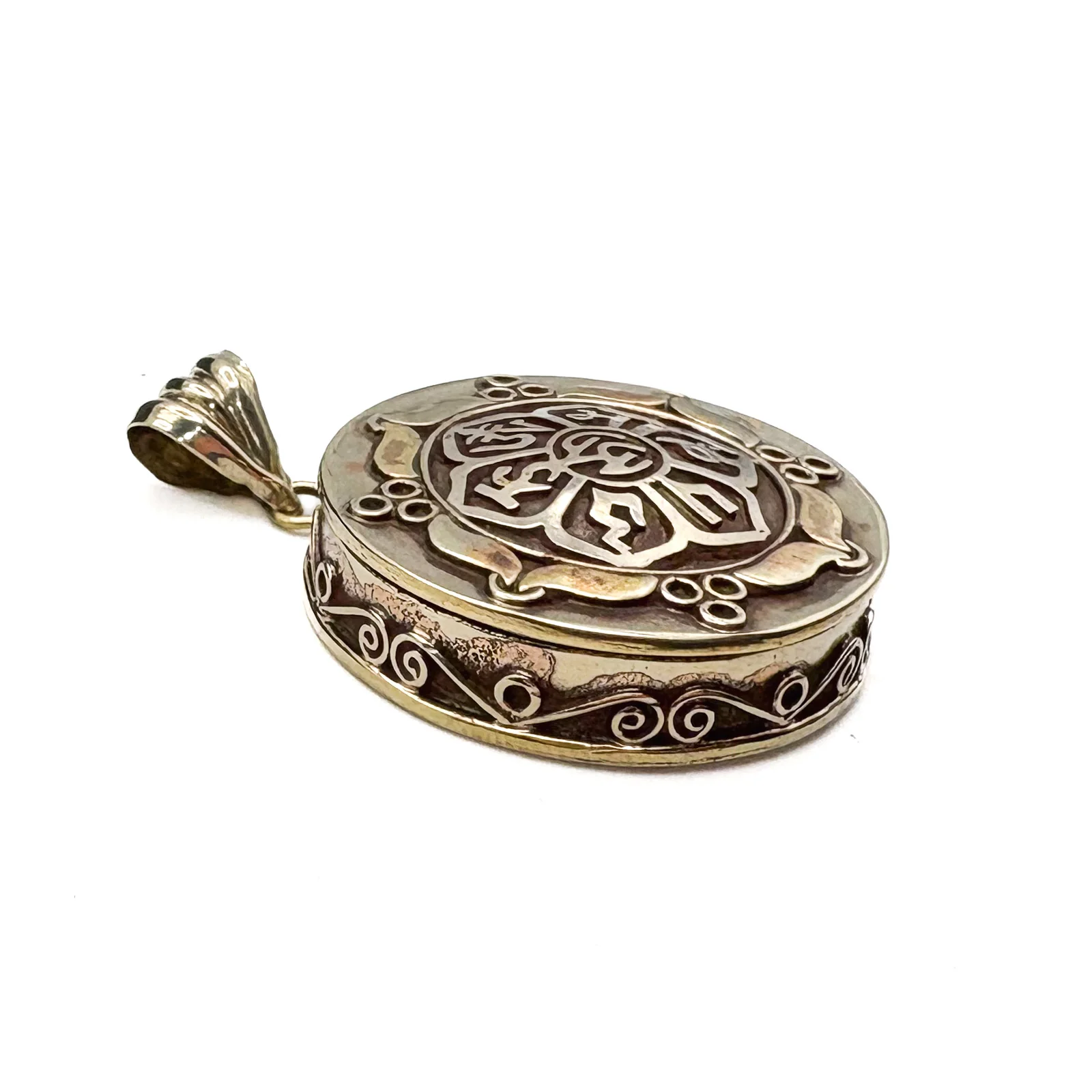 Brass Flower Ohm Gau Locket Pendant Amulet - Image 8