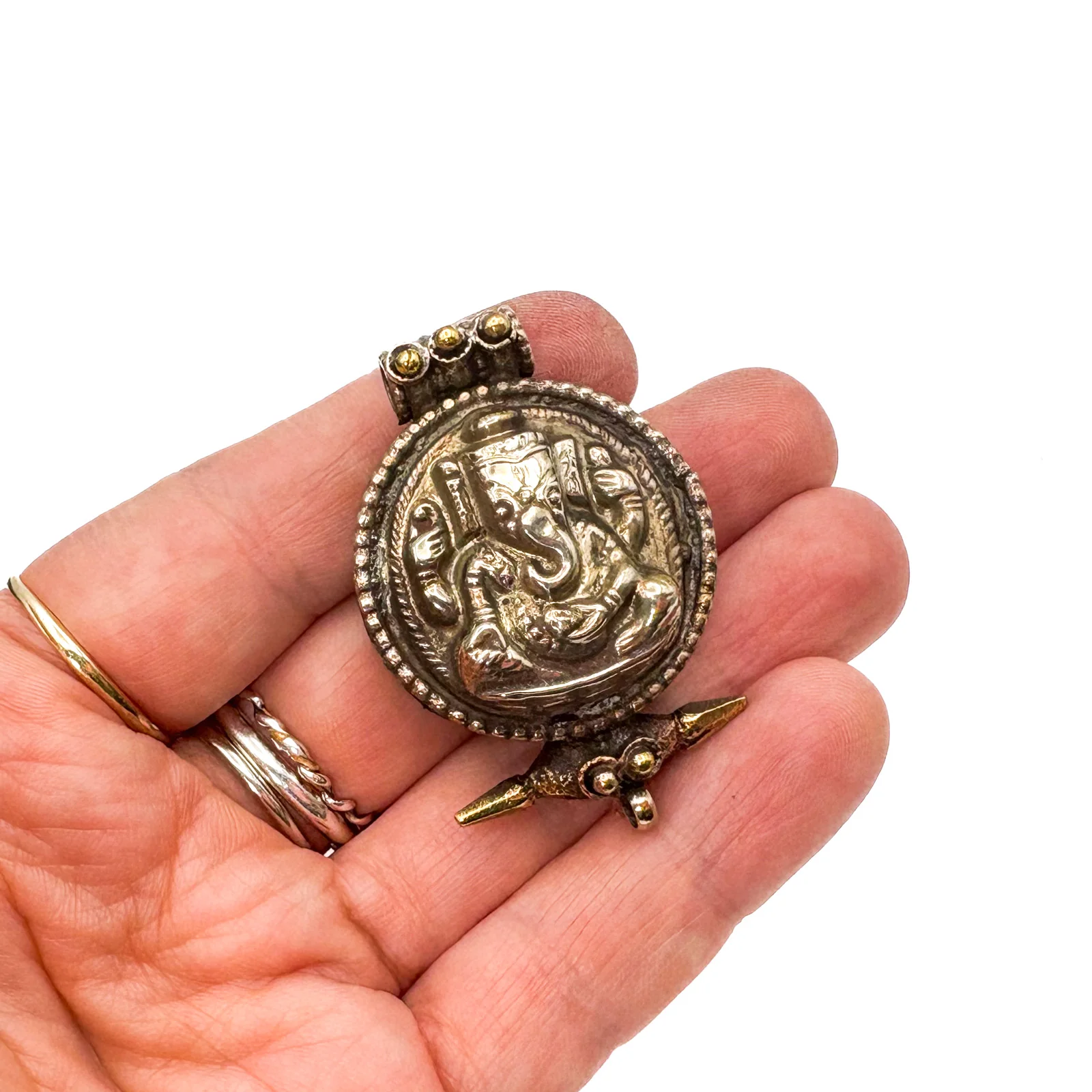 Brass Ganesha Gau Locket Pendant Amulet - Image 15