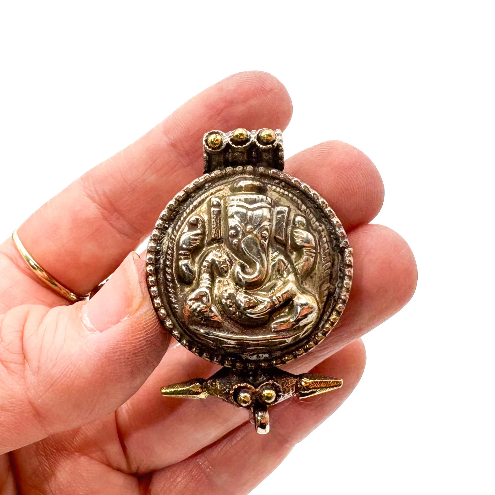 Brass Ganesha Gau Locket Pendant Amulet - Image 2