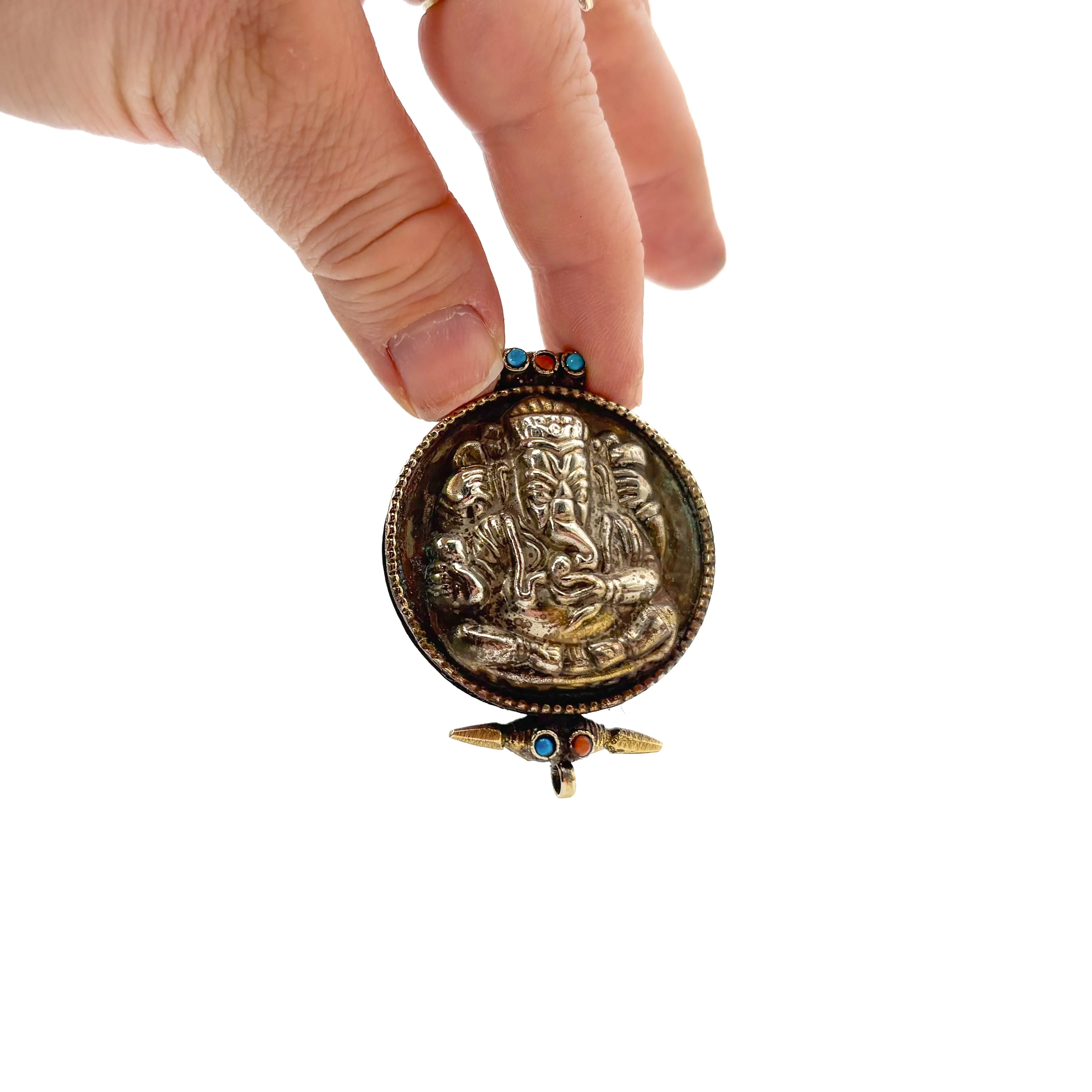 Brass Ganesha Gau with Inlay Locket Pendant Amulet - Image 12