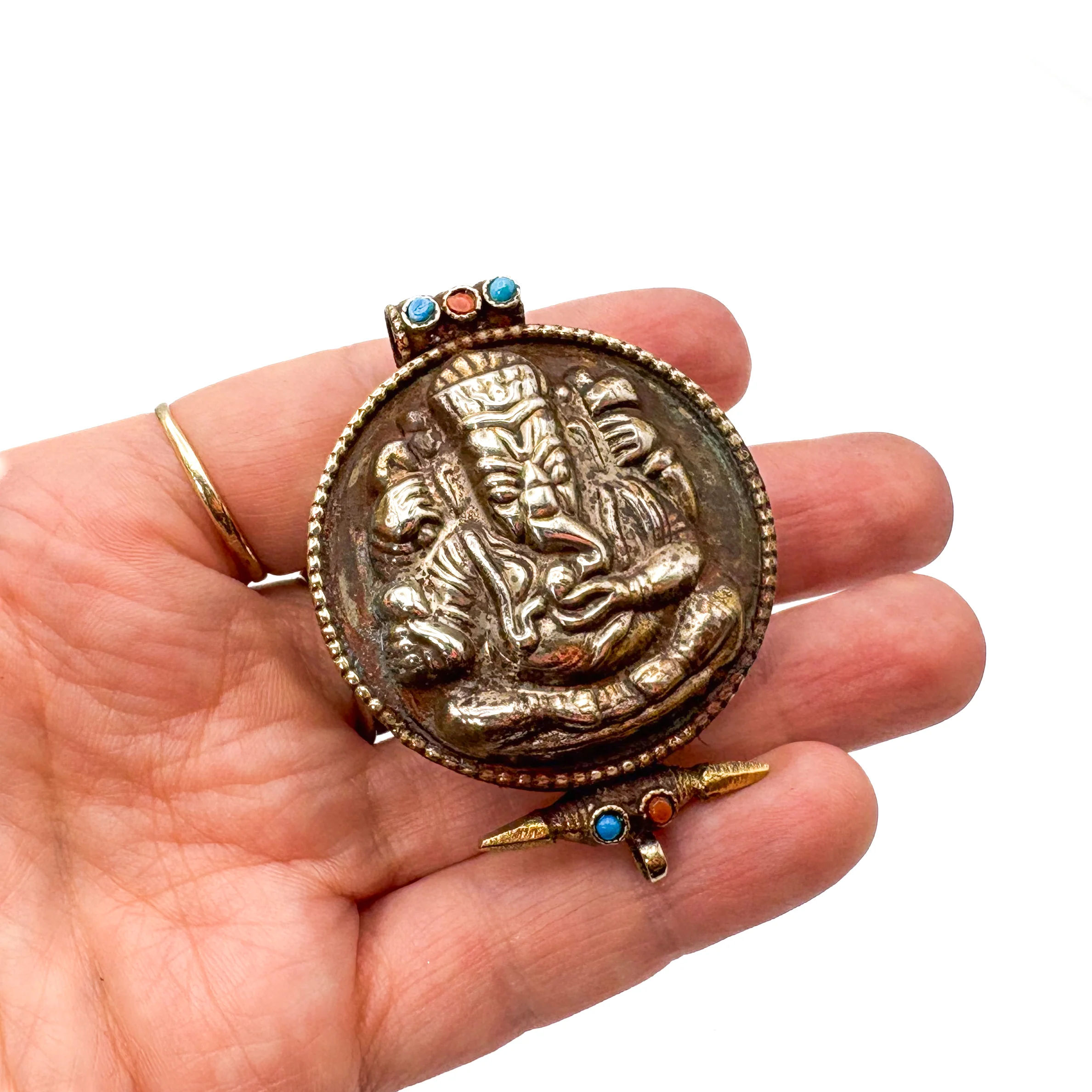 Brass Ganesha Gau with Inlay Locket Pendant Amulet - Image 2