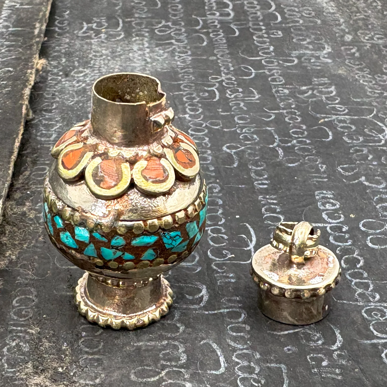 Brass Inlaid Chalice Locket Pendant Amulet - Image 2
