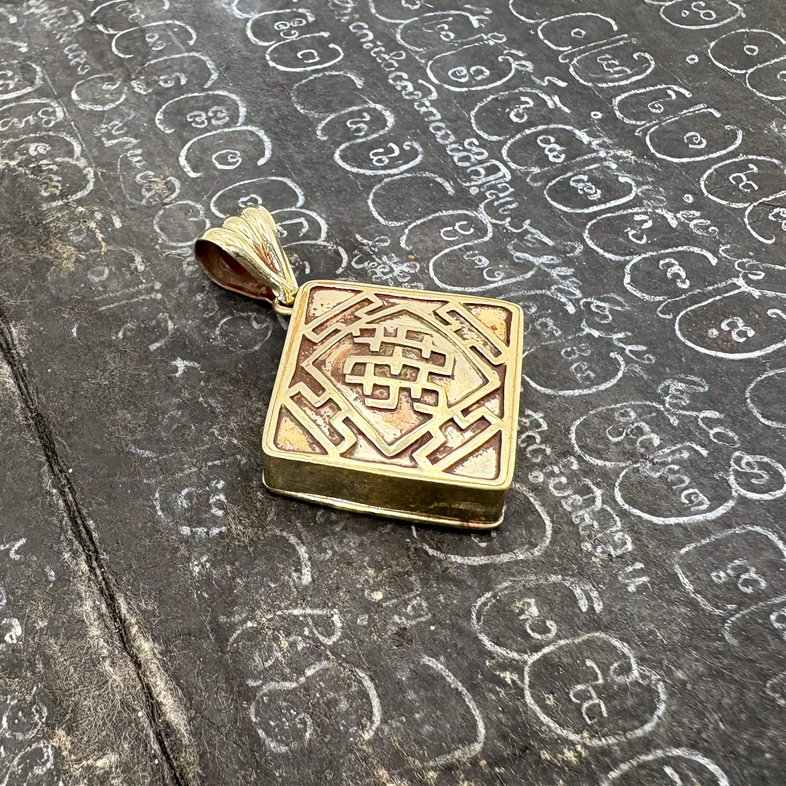 Brass Square Gau Locket Pendant Amulet - Image 3