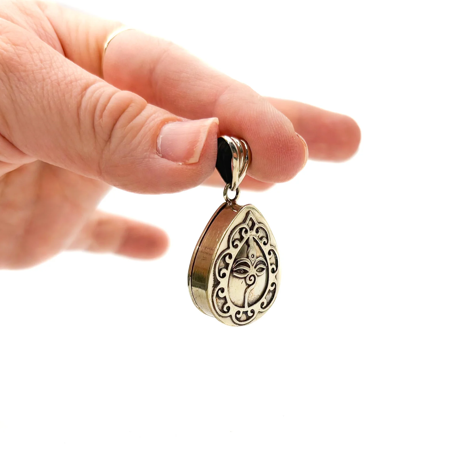 Brass Teardrop Gau Locket Pendant Amulet - Image 2