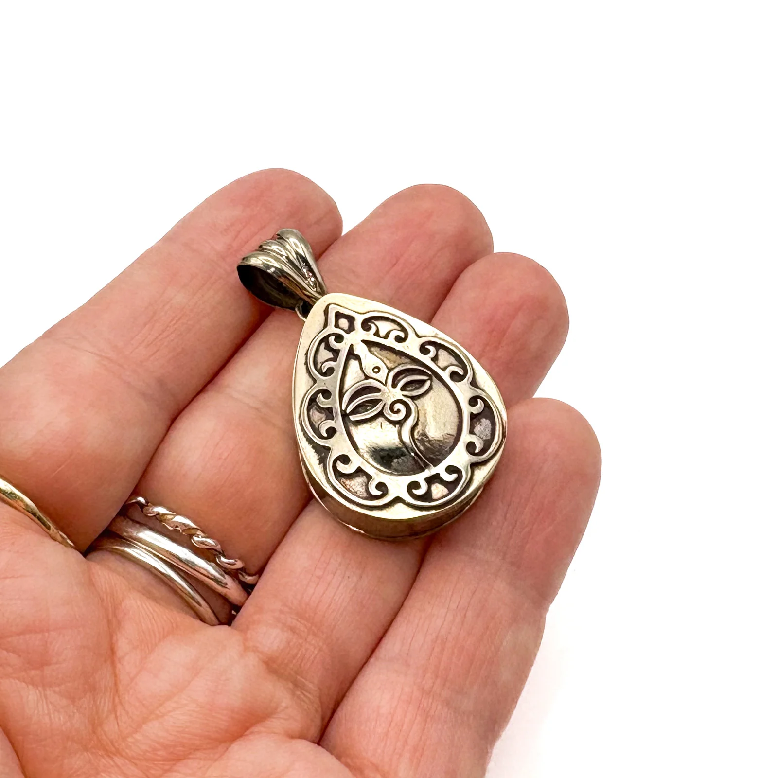Brass Teardrop Gau Locket Pendant Amulet - Image 7