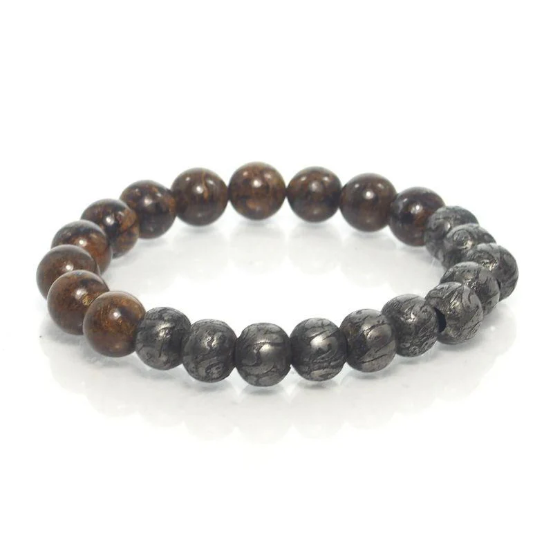 Bronzite and Iron "Om" Bead Stretch Bracelet - Image 2