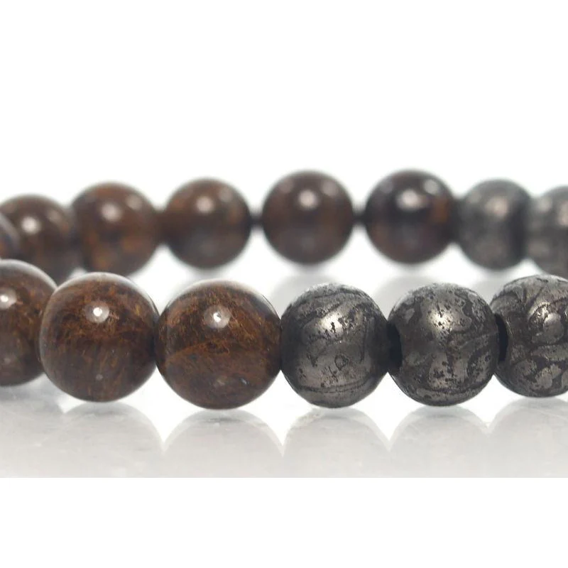Bronzite and Iron "Om" Bead Stretch Bracelet - Image 3