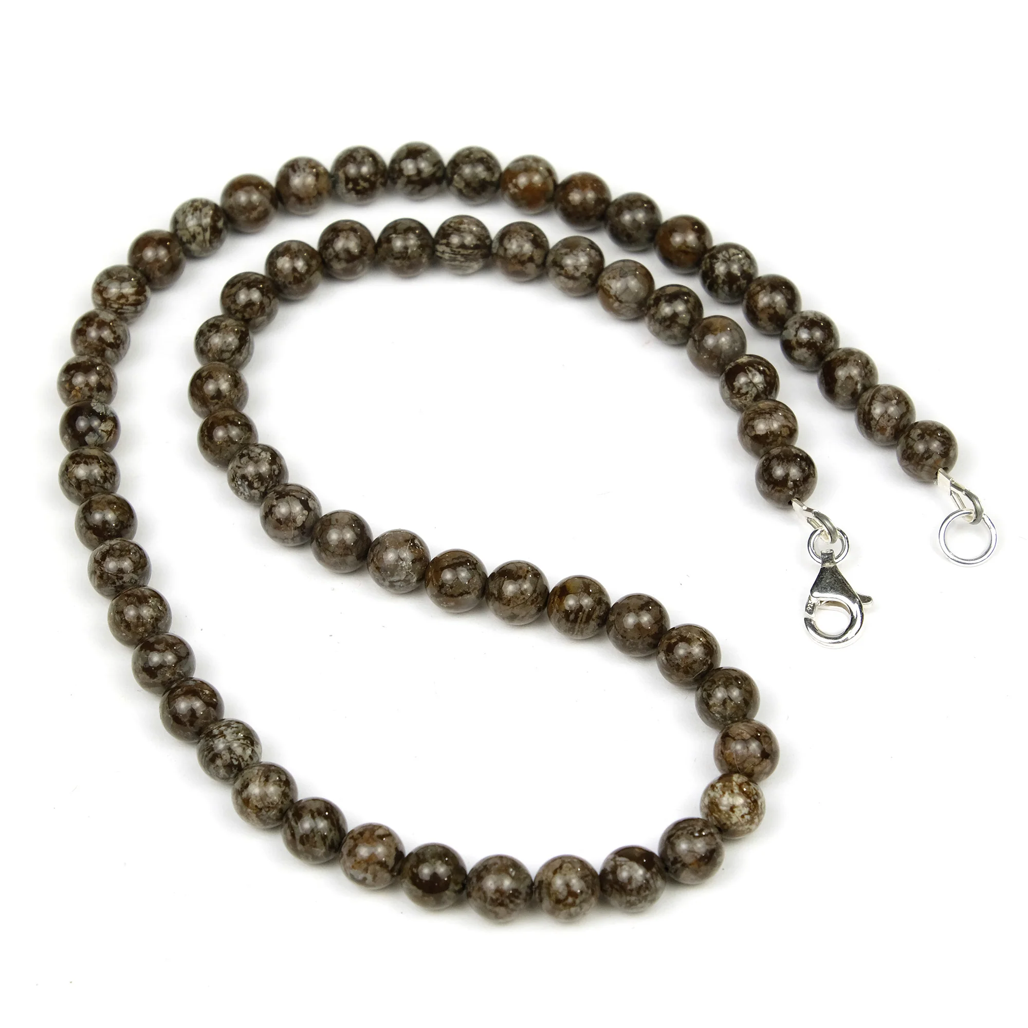 Brown Snowflake Obsidian 6mm Smooth Rounds Necklace with Sterling Silver Trigger Clasp - Image 2