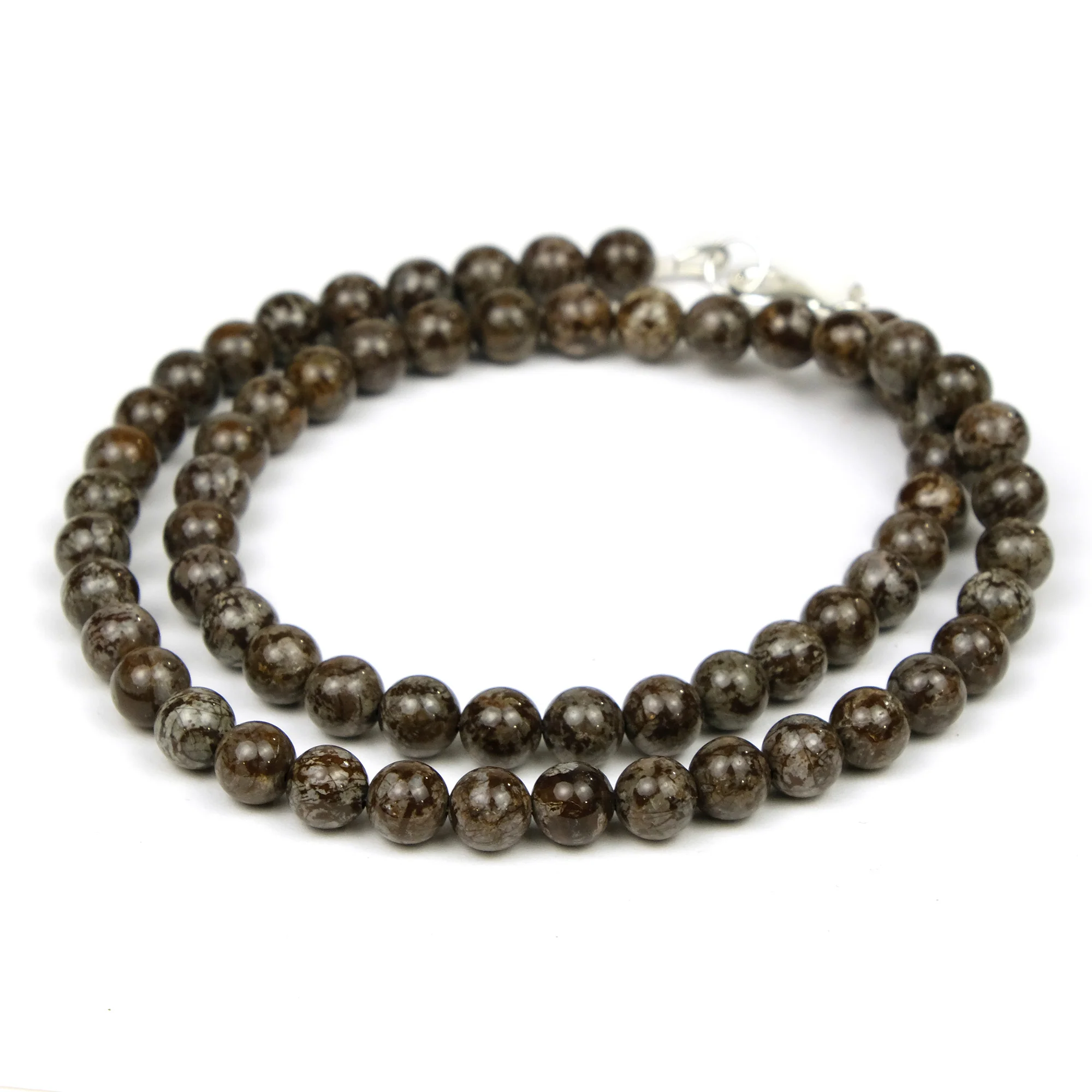 Brown Snowflake Obsidian 6mm Smooth Rounds Necklace with Sterling Silver Trigger Clasp - Image 3
