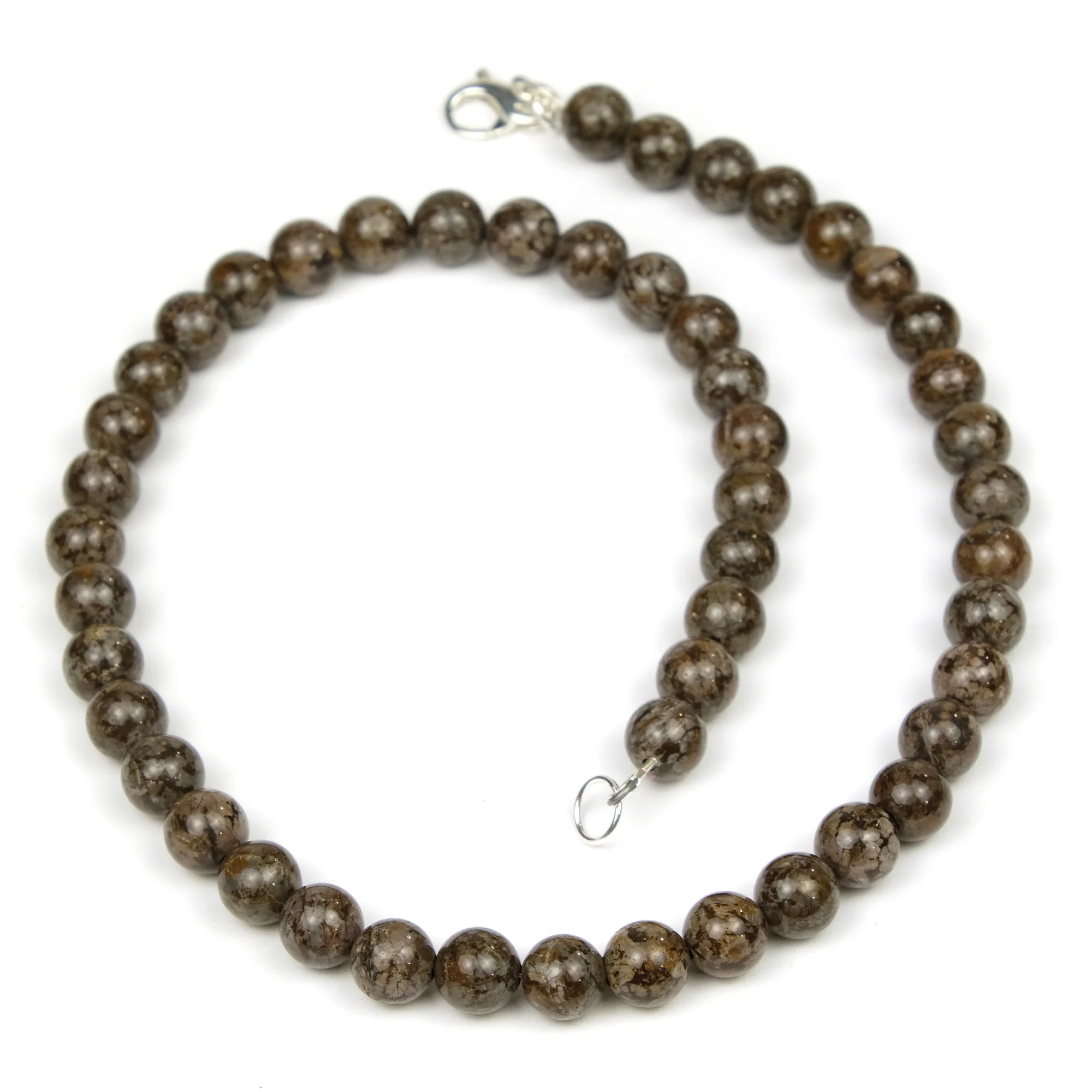 Brown Snowflake Obsidian 8mm Smooth Rounds Necklace with Sterling Silver Fancy Lobster Clasp - Image 2