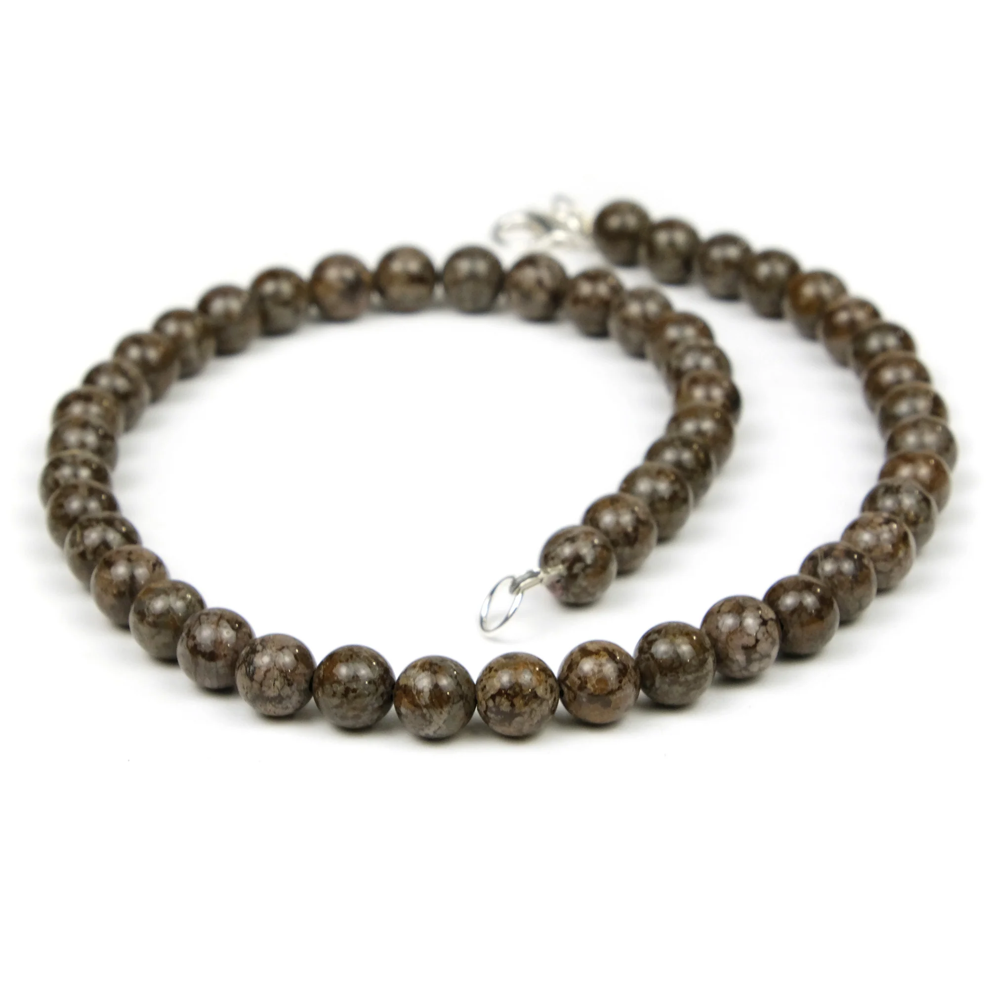 Brown Snowflake Obsidian 8mm Smooth Rounds Necklace with Sterling Silver Fancy Lobster Clasp - Image 3
