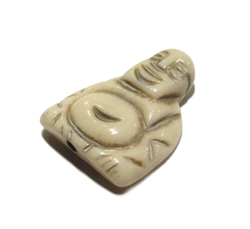Budai "Laughing Buddha" Hand Carved Cow Bone Pendant Bead 2 - Image 2