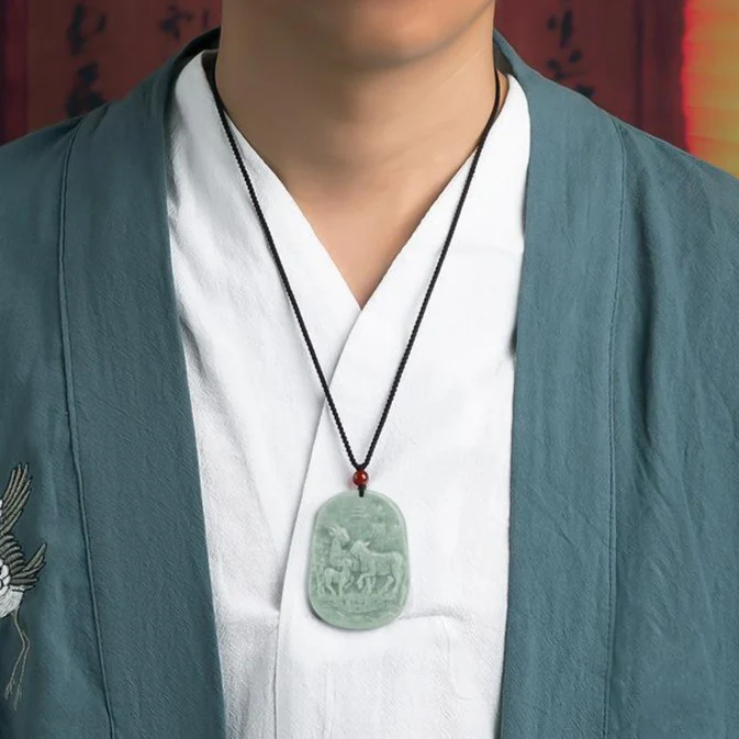 Burmese Jade Sheep Pendant Necklace Green Carved Jadeite Necklace - Image 2