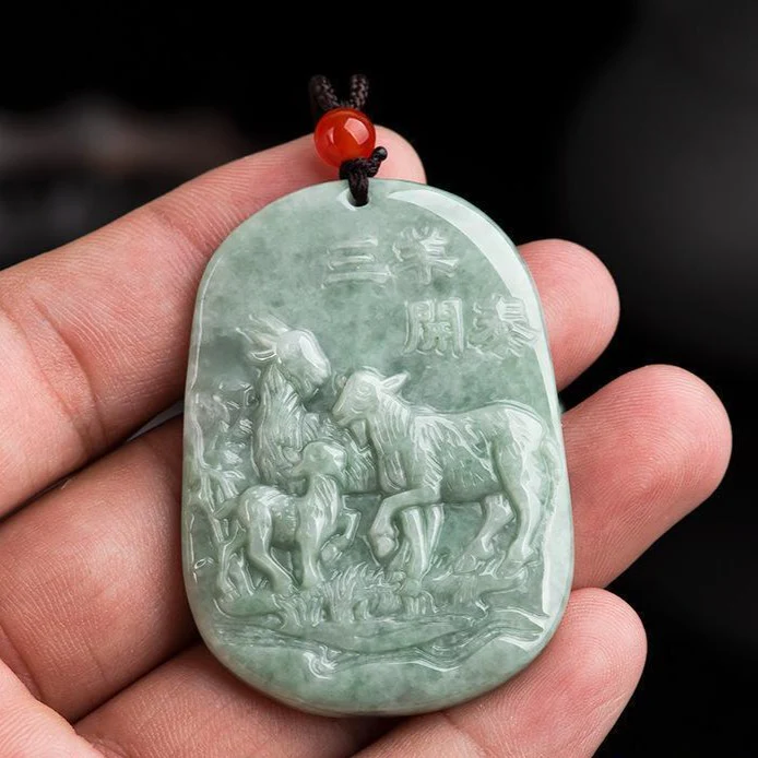 Burmese Jade Sheep Pendant Necklace Green Carved Jadeite Necklace - Image 3